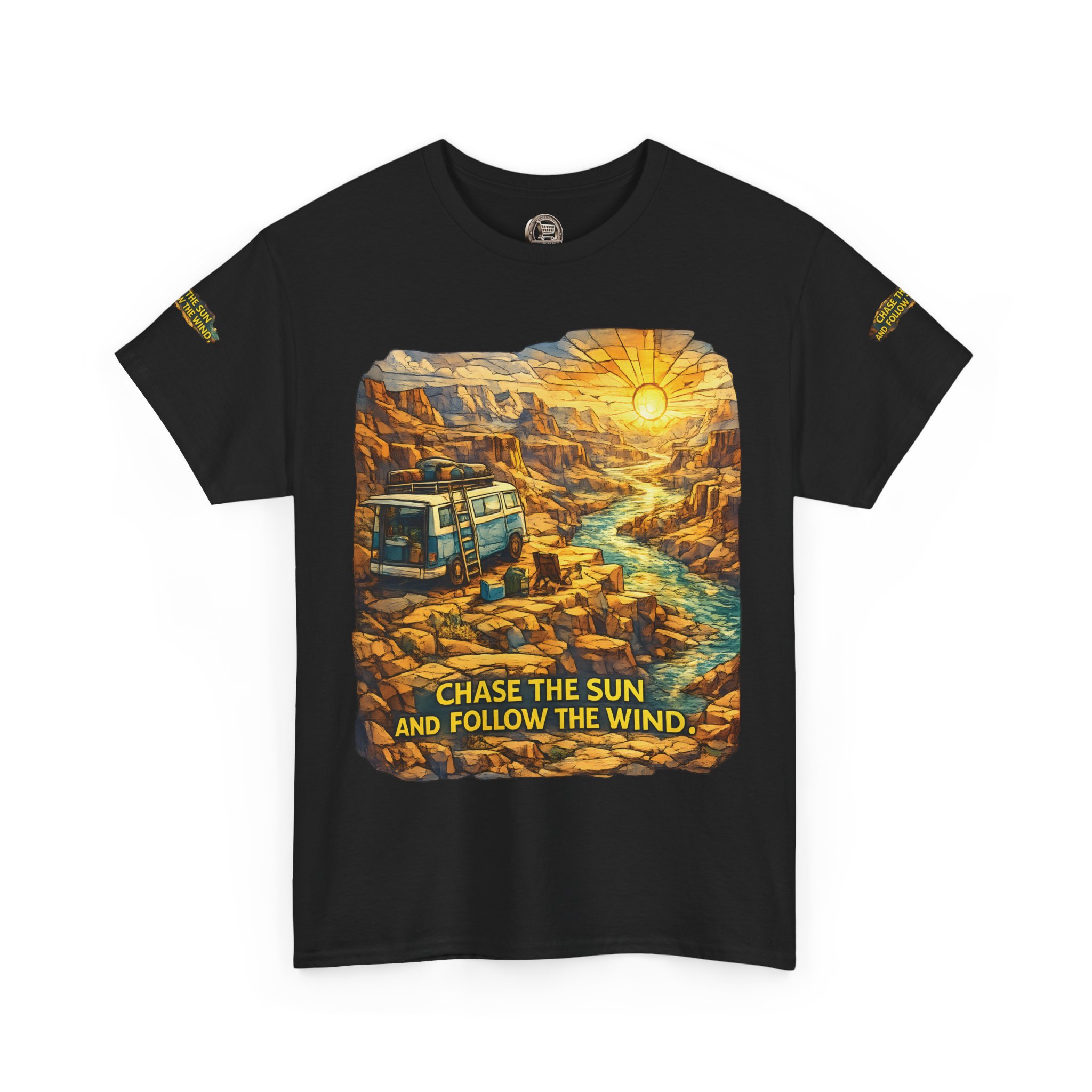 7553958456670148411_2048.jpeg Unisex Heavy Cotton Tee — "Chase The Sun And Follow The Wind" Design Cubic-Line