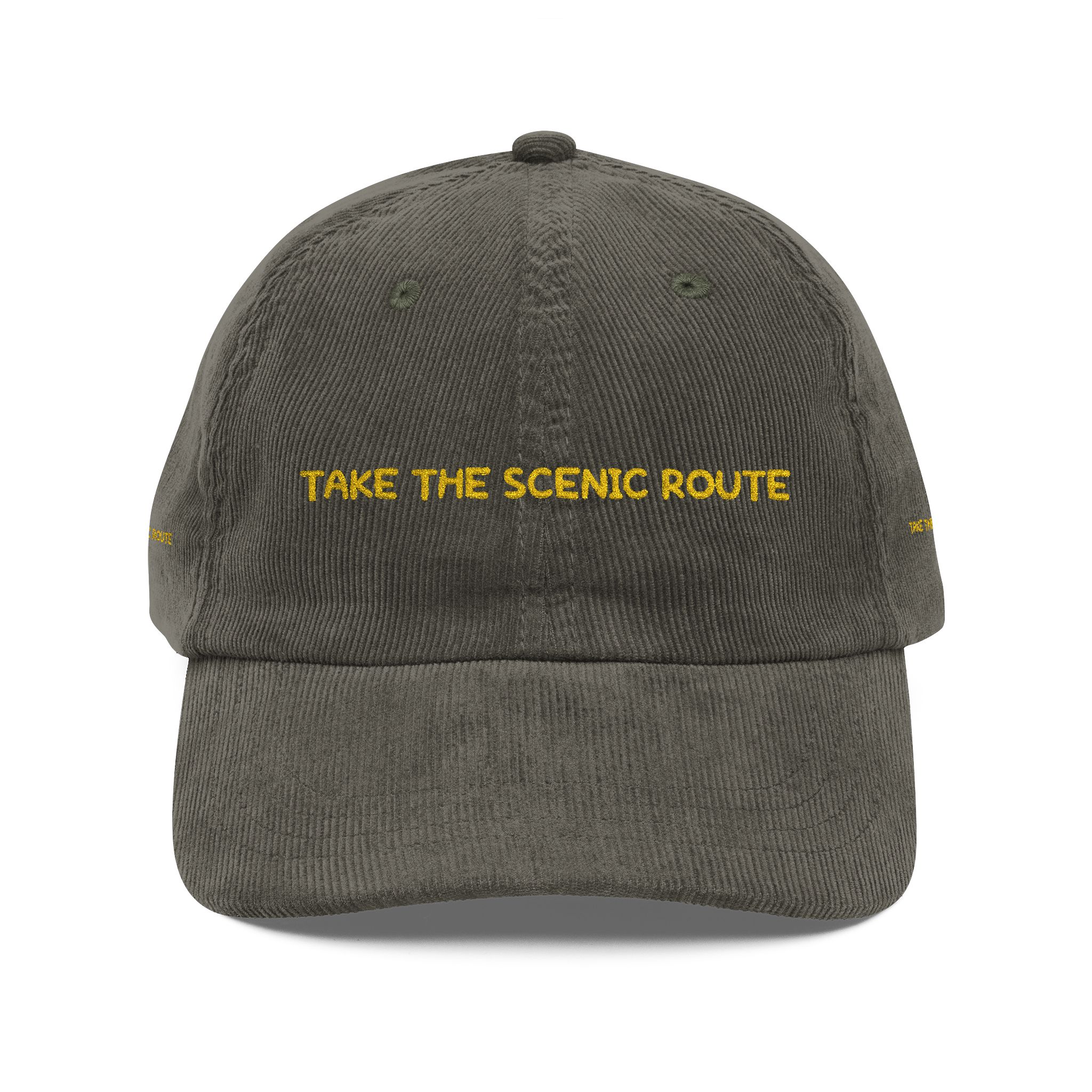 Vintage Corduroy Cap (Embroidery) — "Take The Scenic Route" Embroidered Hat
