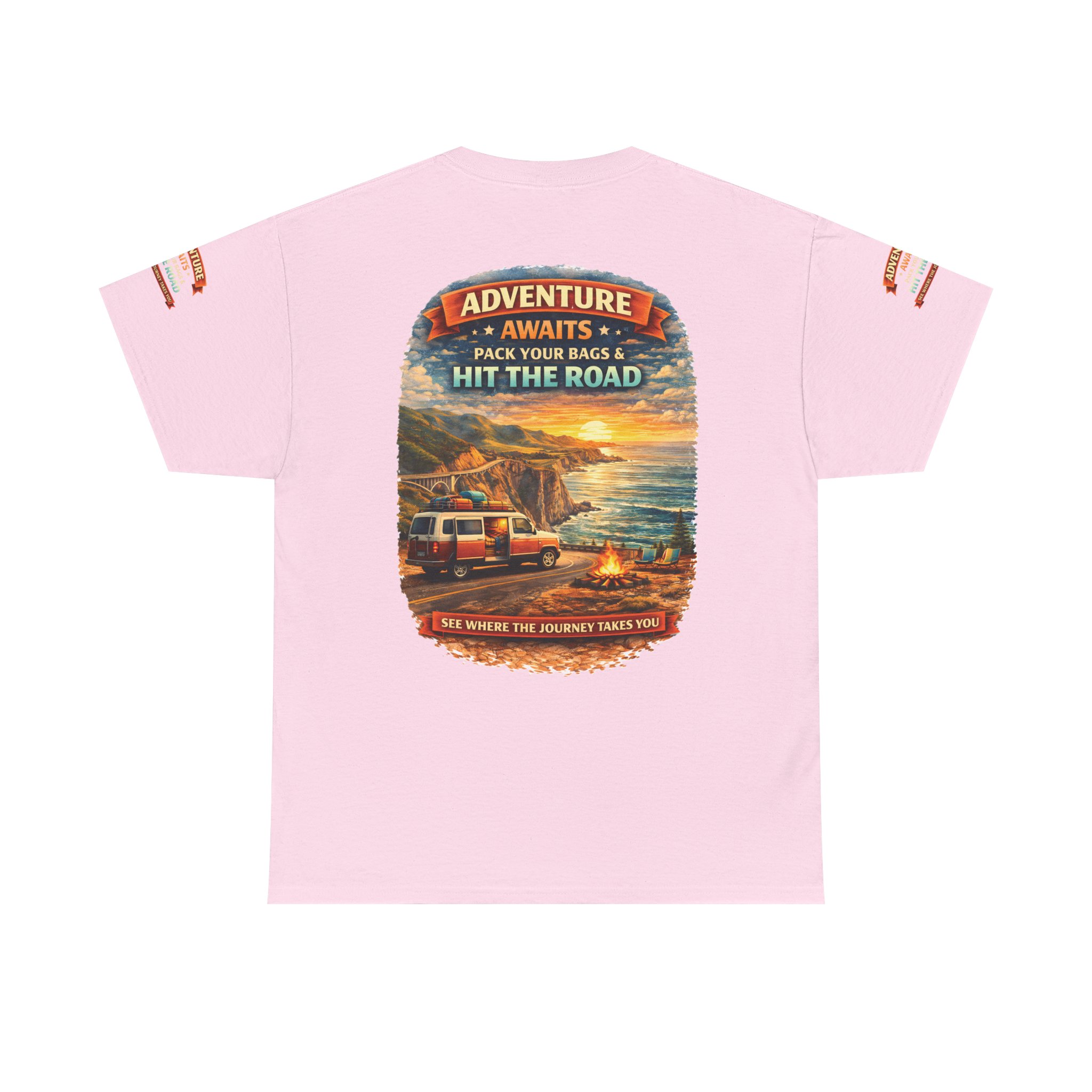 Unisex Heavy Cotton Tee — "Adventure Awaits-Pack Your Bags" Design Scenic-Line