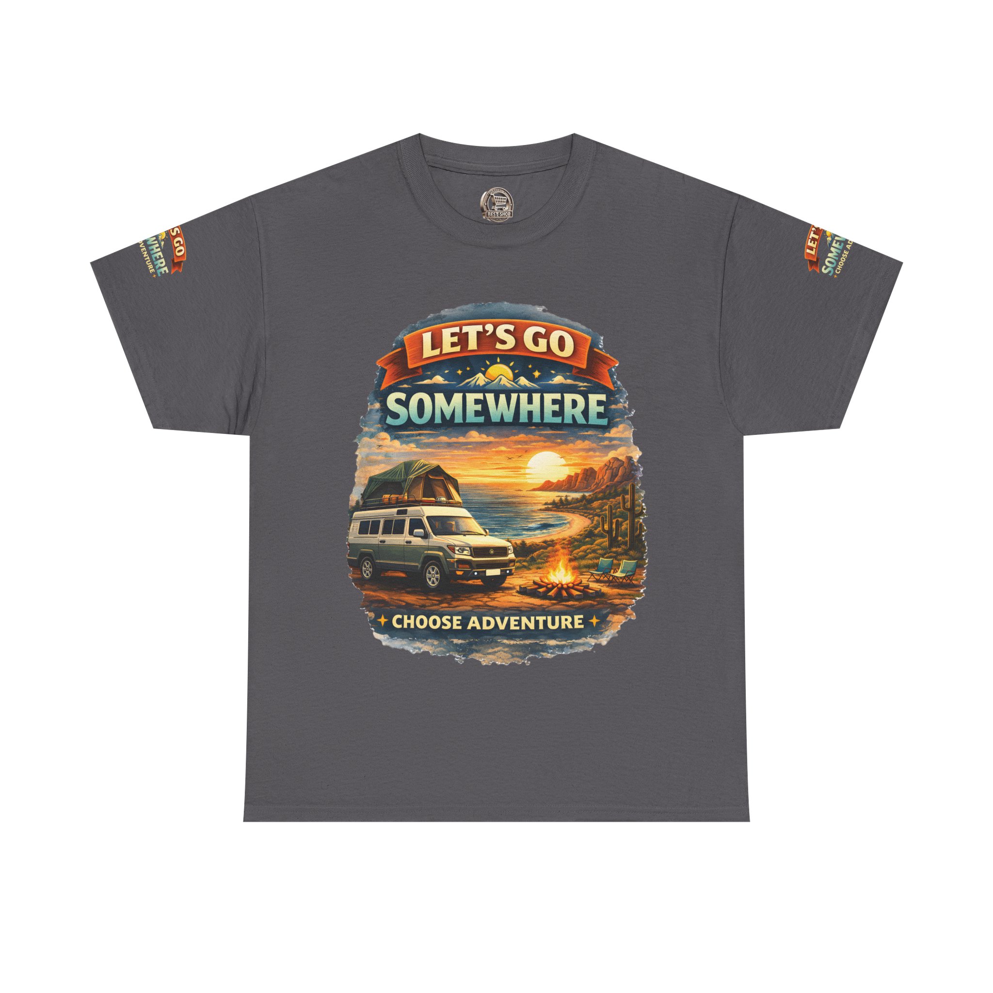 Unisex Heavy Cotton Tee — "Lets Go Somewhere" Design Scenic-Line