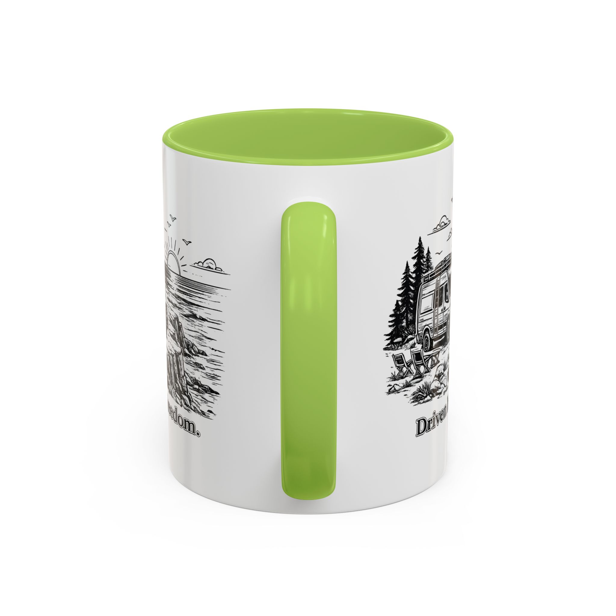 Accent Coffee Mug (11, 15oz) — "Driven By Freedom" Design Minimal-Line