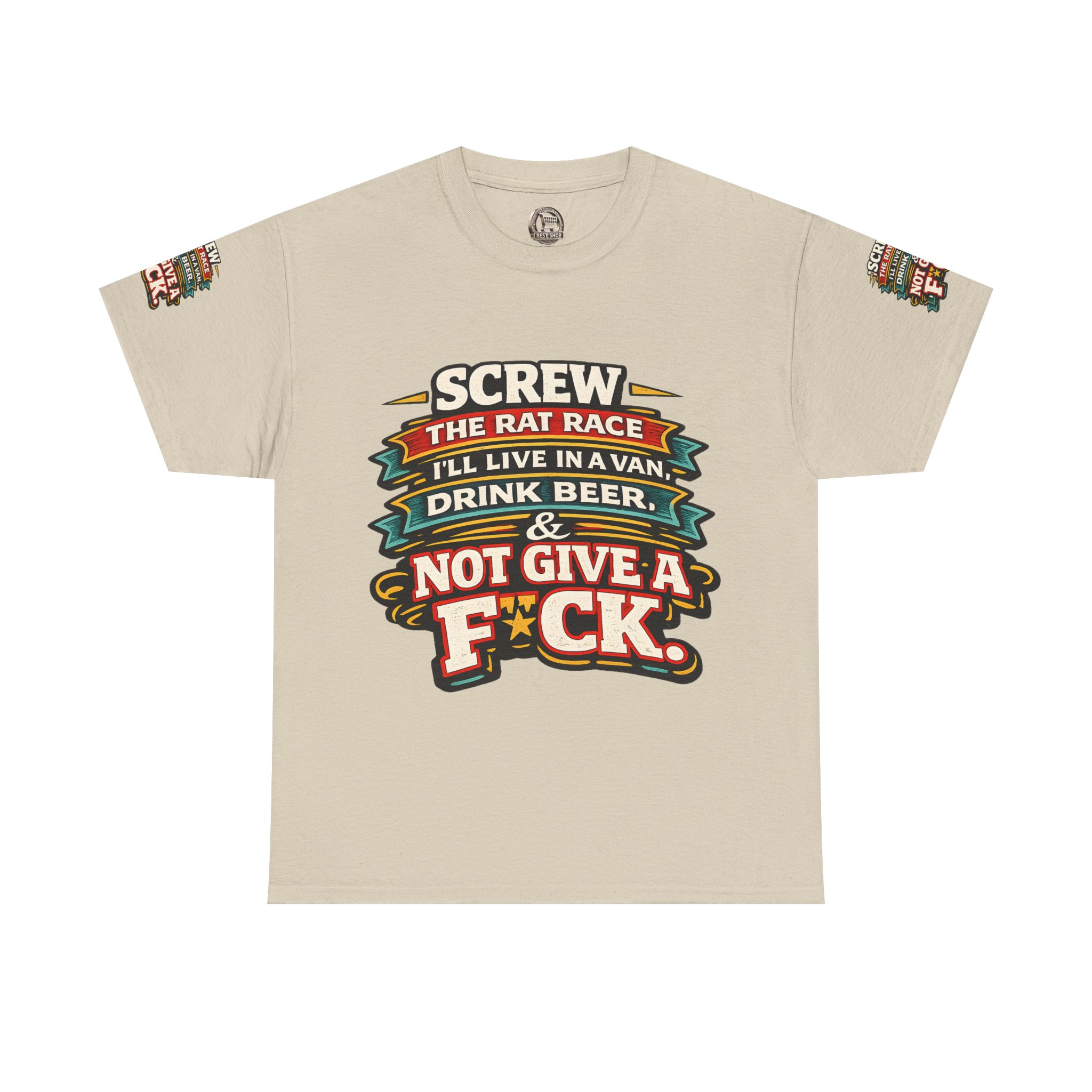 Unisex Heavy Cotton Tee — "Screw The Rat Race" Design F**K-Line