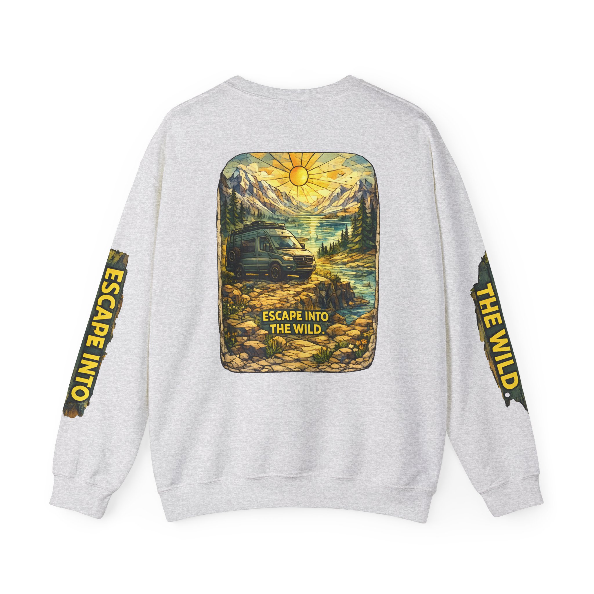 Unisex Heavy Blend™ Crewneck Sweatshirt — "Escape Into The Wild" Design Cubic-Line