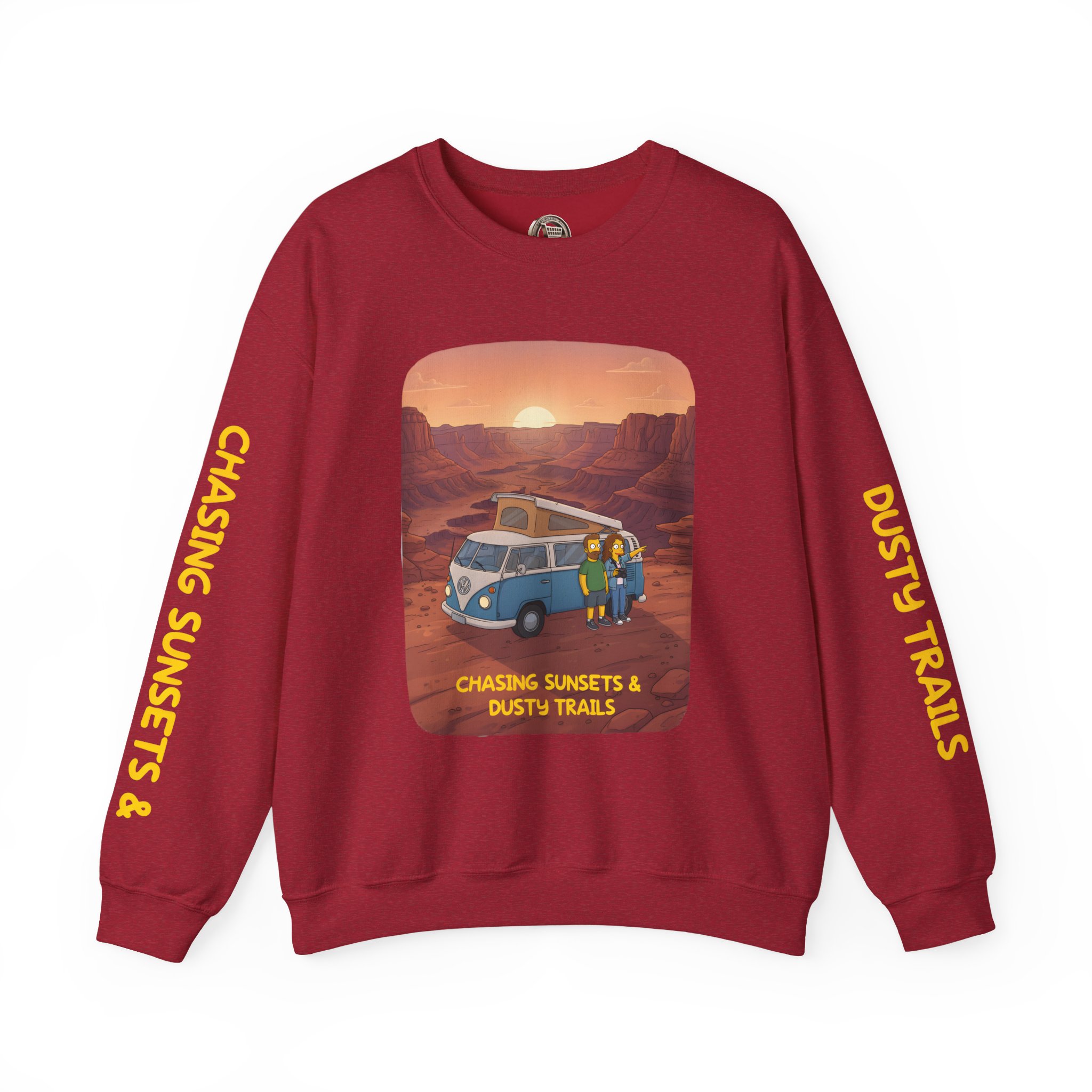 Unisex Heavy Blend™ Crewneck Sweatshirt — "Chasing Sunsets And Dusty Trails" Design Sitcom-Line