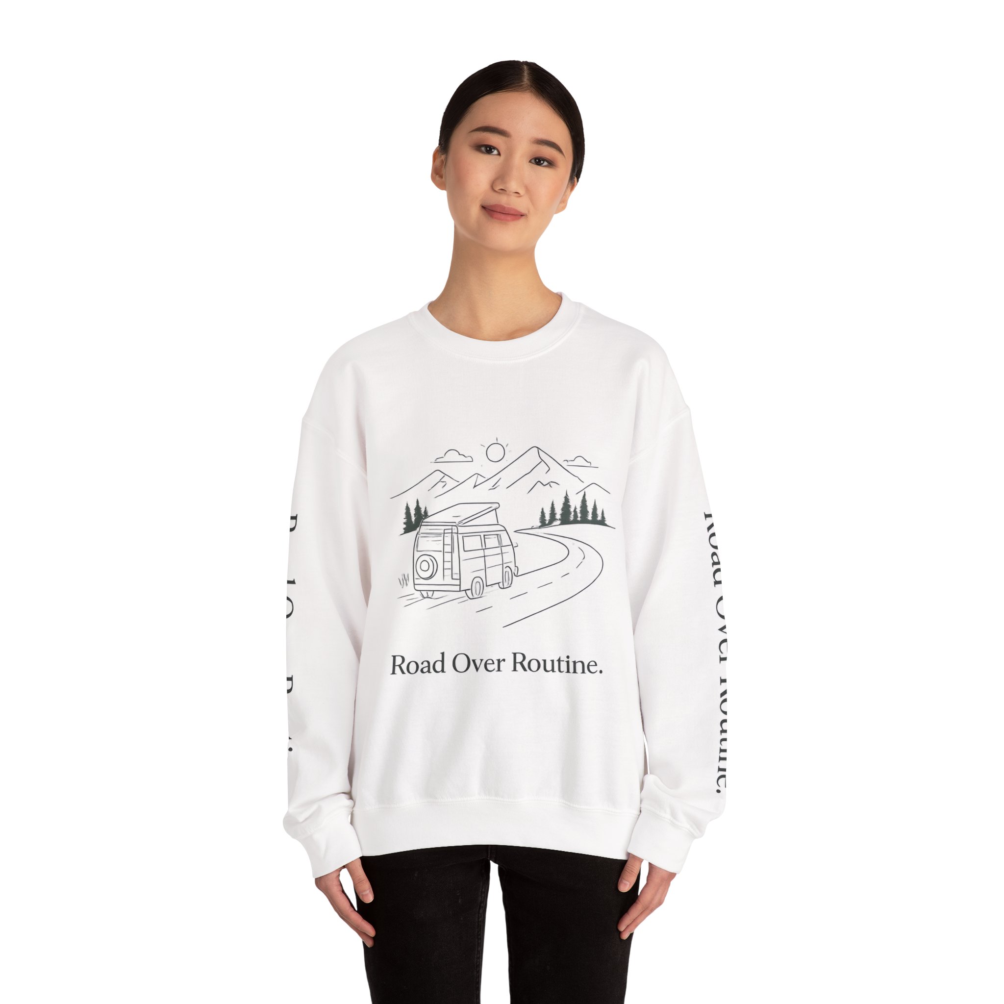 Unisex Heavy Blend™ Crewneck Sweatshirt — "Road Over Routine" Design Minimal-Line