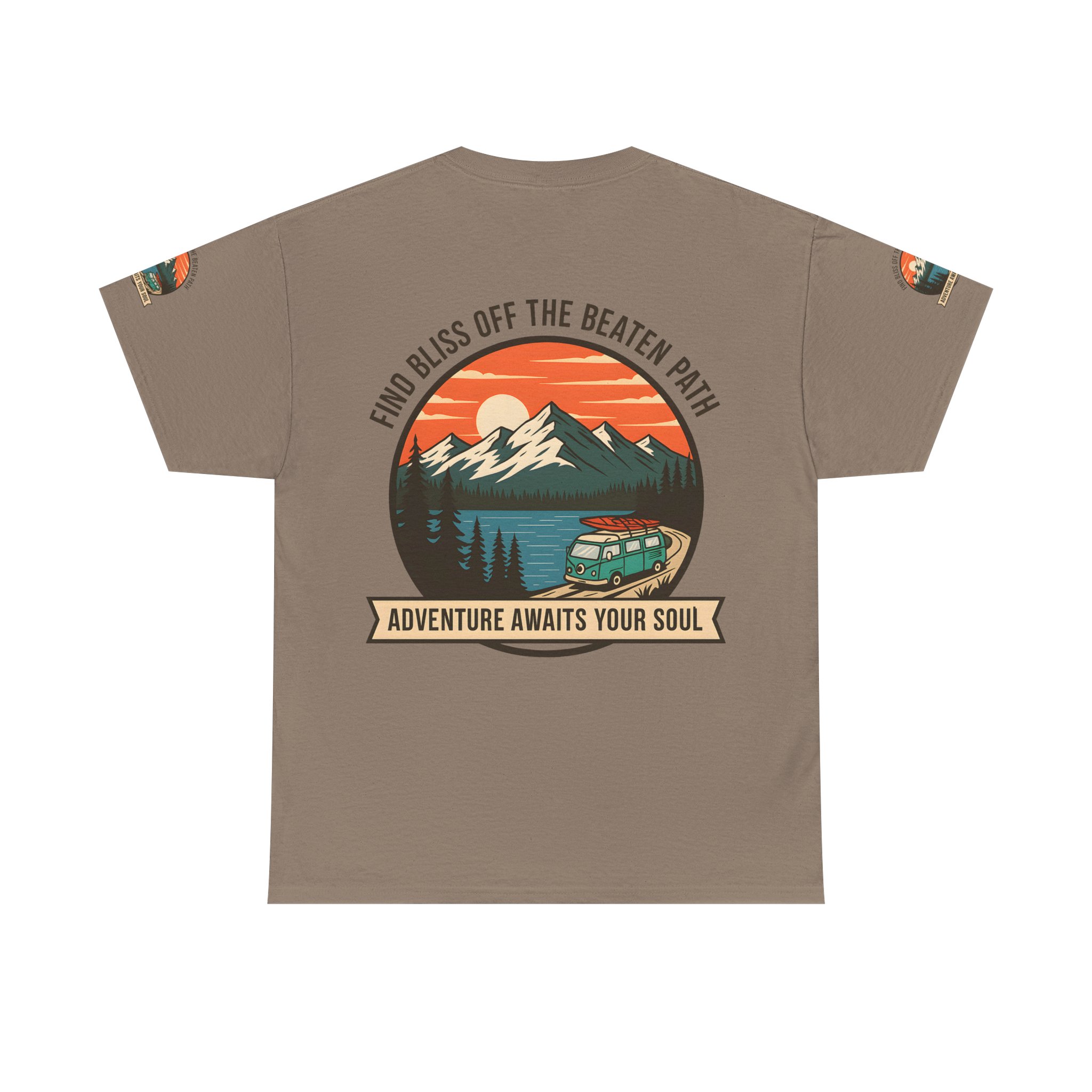 Unisex Heavy Cotton Tee — "Find Bliss Off the Beaten Path" Mountain & Camper T‑Shirt
