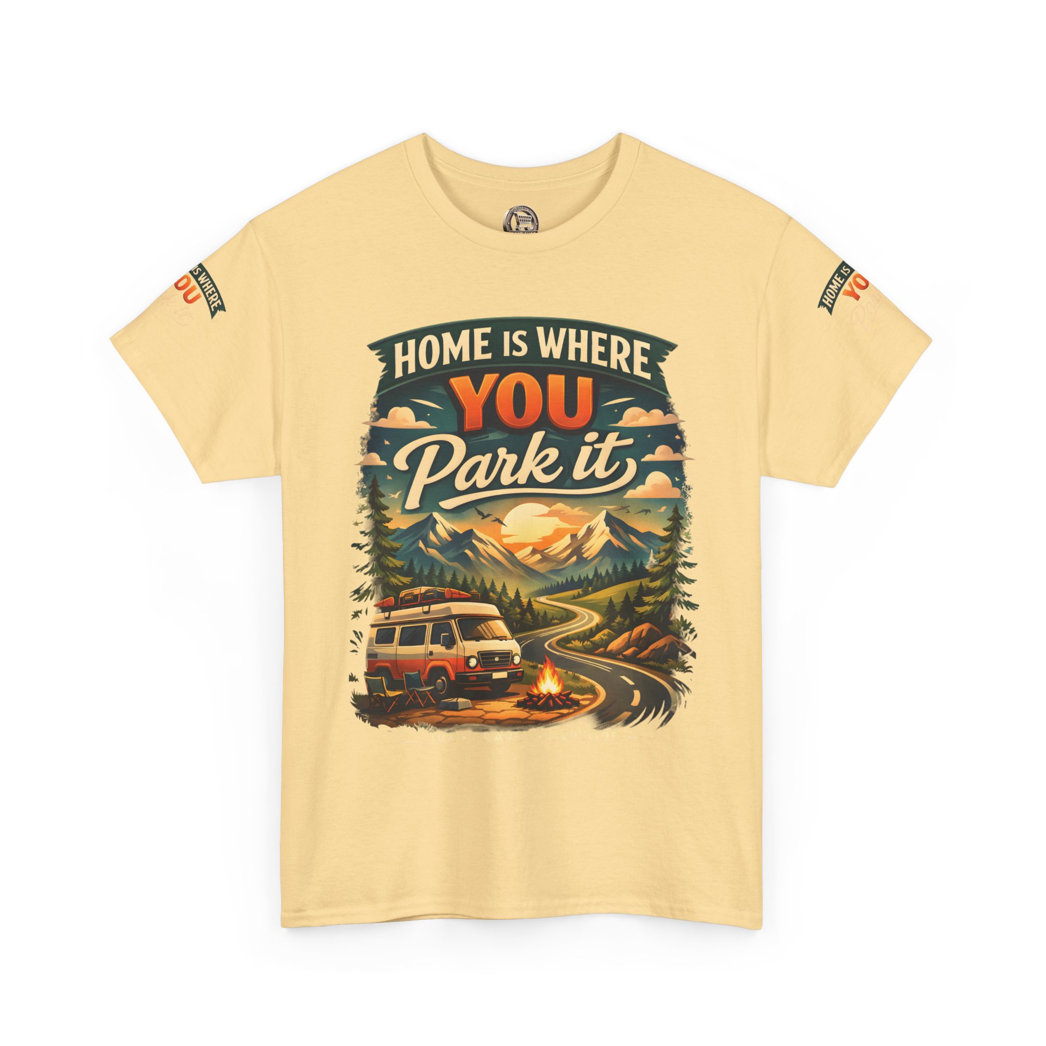 Unisex Heavy Cotton Tee — "Hom Is Where You Park It" Design Scenic-Line