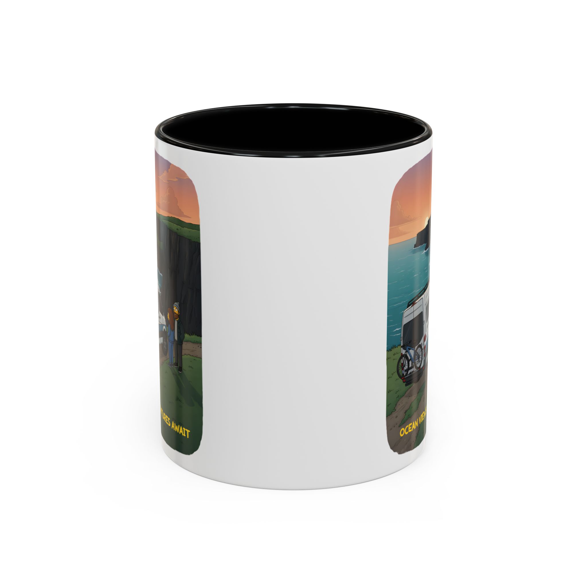 Accent Coffee Mug (11, 15oz) — "Ocean Views-Adventures Awaits" Design Sitcom-Line