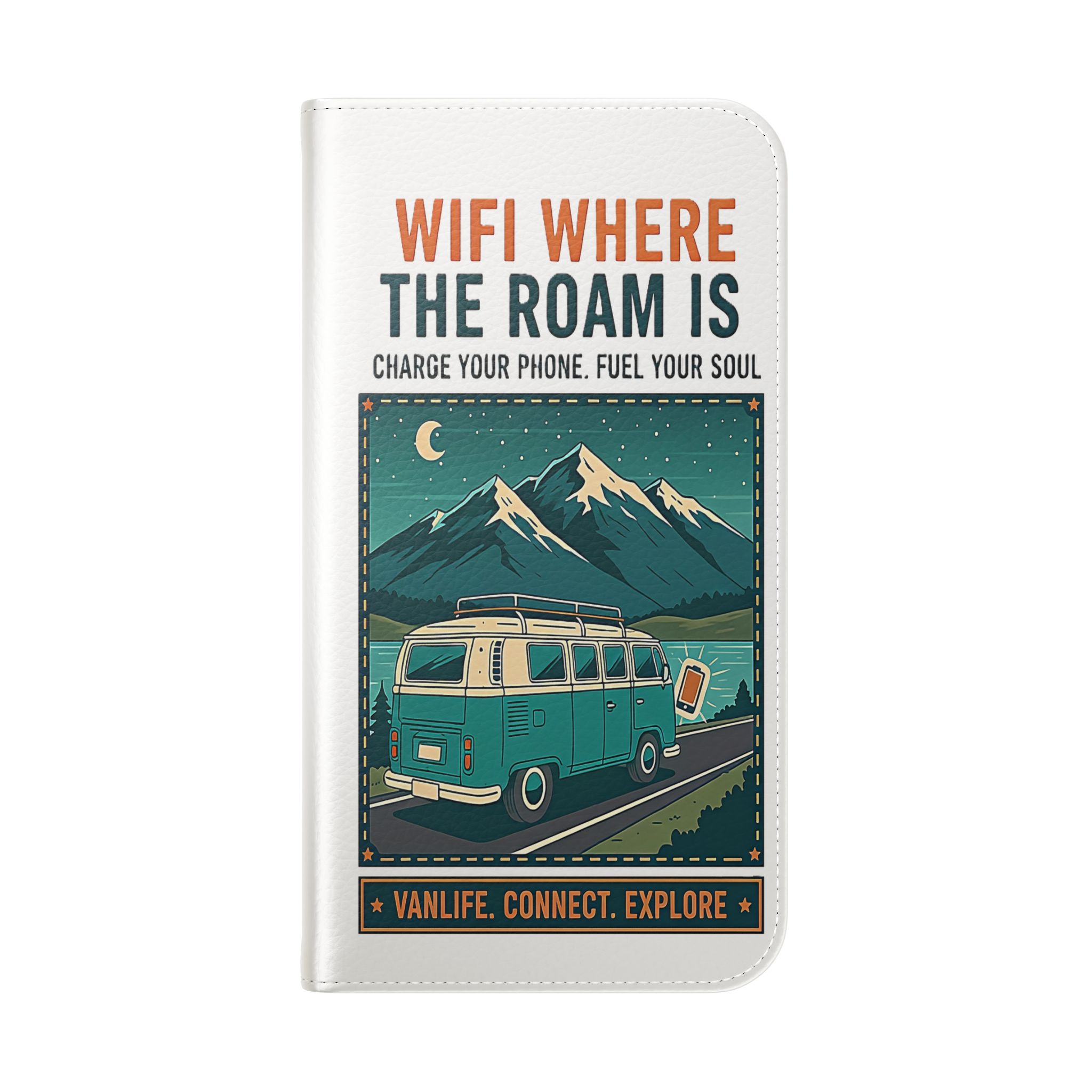 Flip Phone Case — “WiFi Where the Roam Is” Vanlife Wallet Case