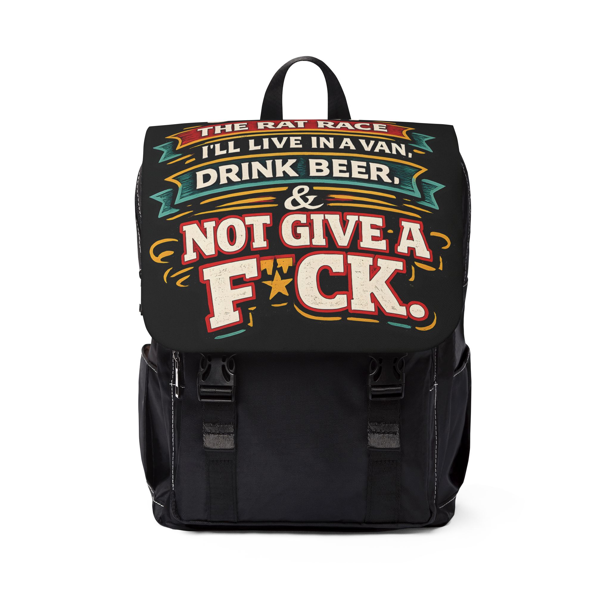 Unisex Casual Shoulder Backpack — "Screw The Rat Race" Design F**K-Line