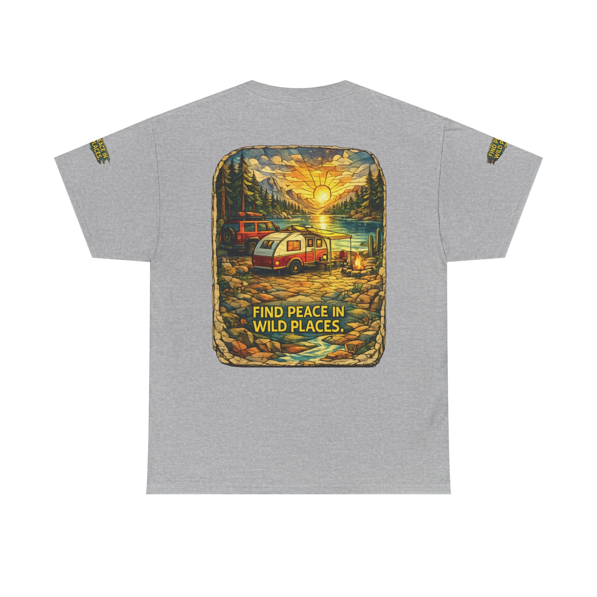 Unisex Heavy Cotton Tee — "Find Peace In Wild Places" Design Cubic-Line