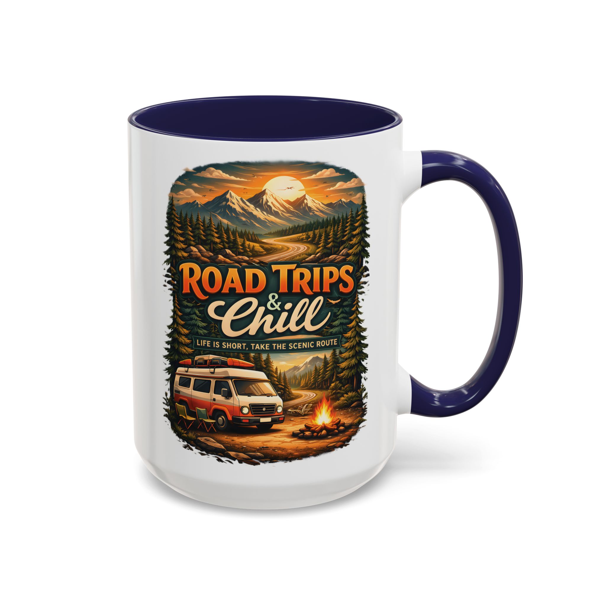 Accent Coffee Mug (11, 15oz) — "Road Trips & Chill" Design Scenic-Line