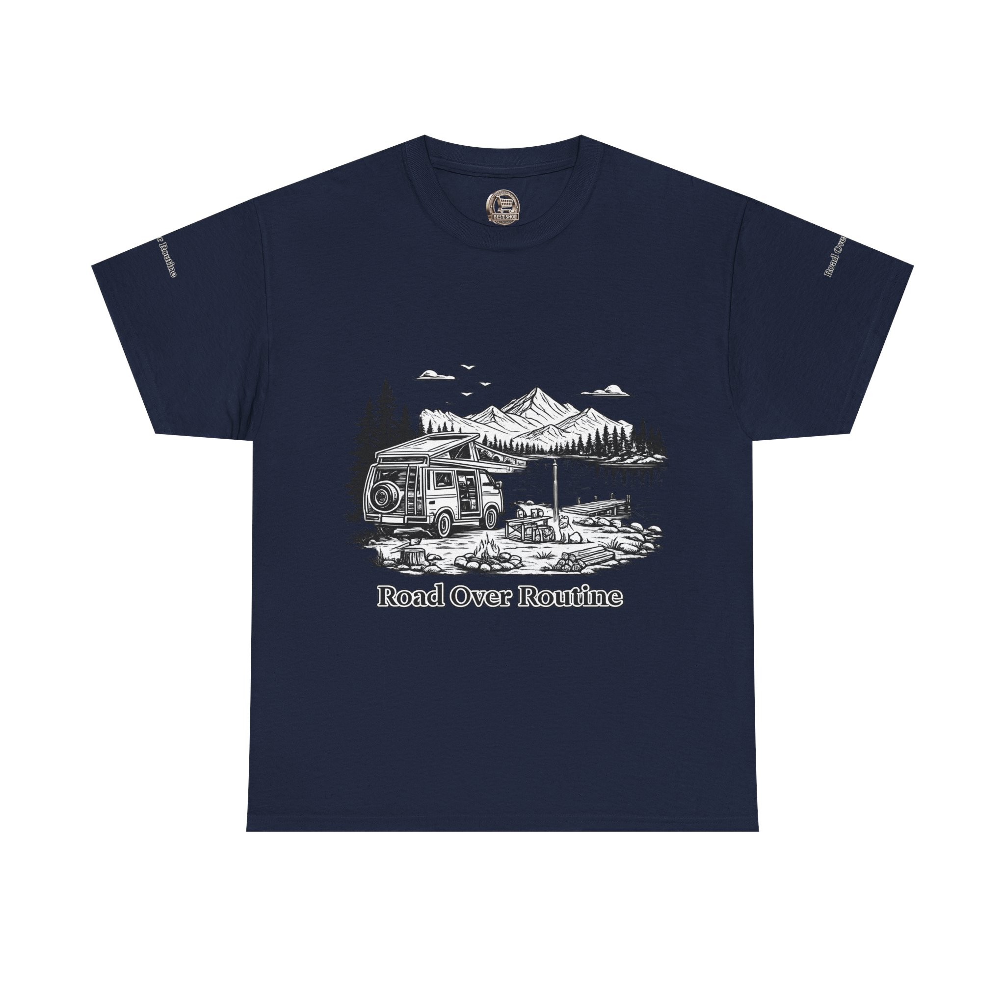 Unisex Heavy Cotton Tee — "Road Over Routine" Design Minimal-Line