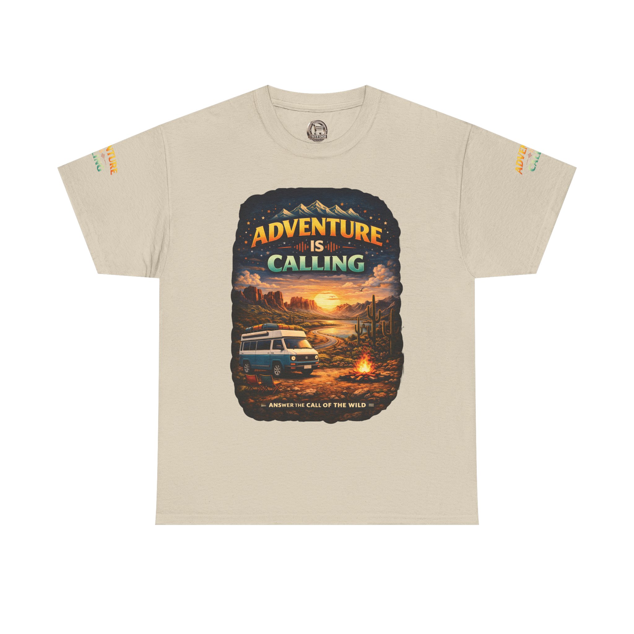 Unisex Heavy Cotton Tee — "Adventure Is Calling" Design Scenic-Line