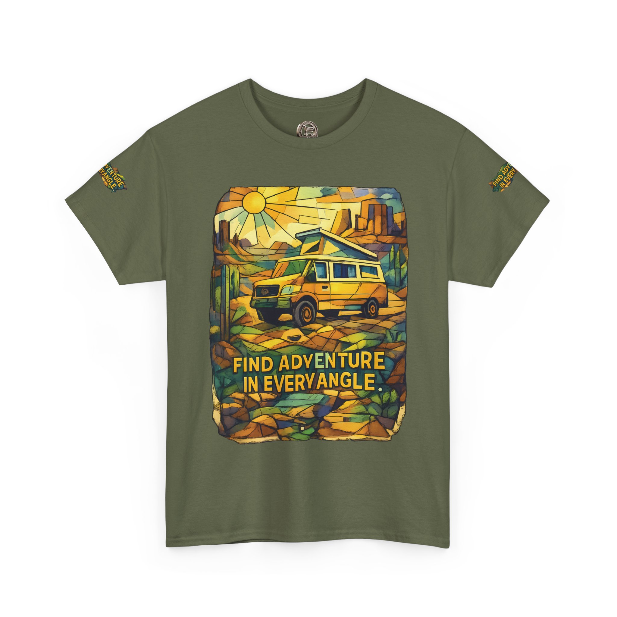 Unisex Heavy Cotton Tee — "Find Adventure In Every Corner" Design Cubic-Line