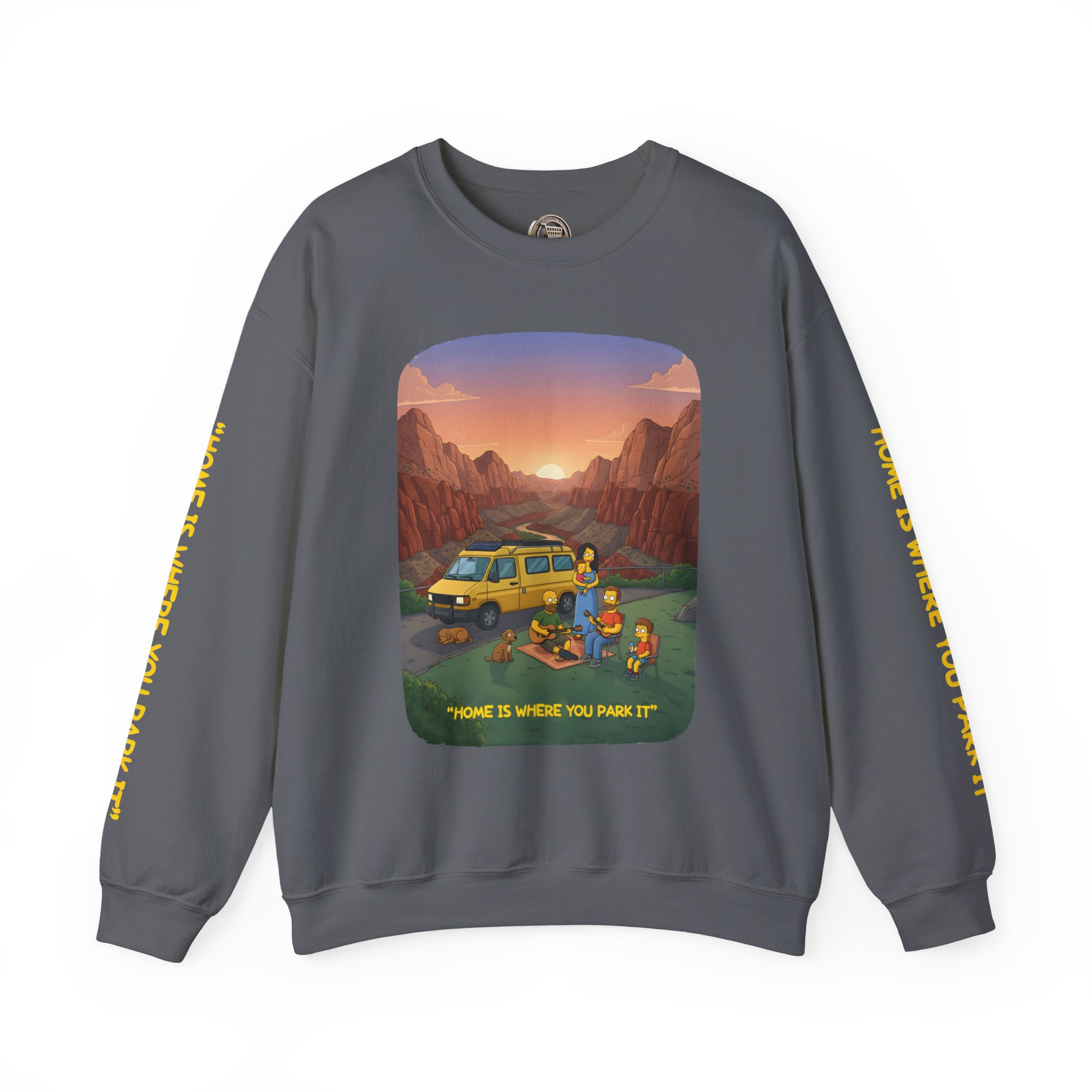 Unisex Heavy Blend™ Crewneck Sweatshirt — "Home Is Where You Park It" Design Sitcom-Line