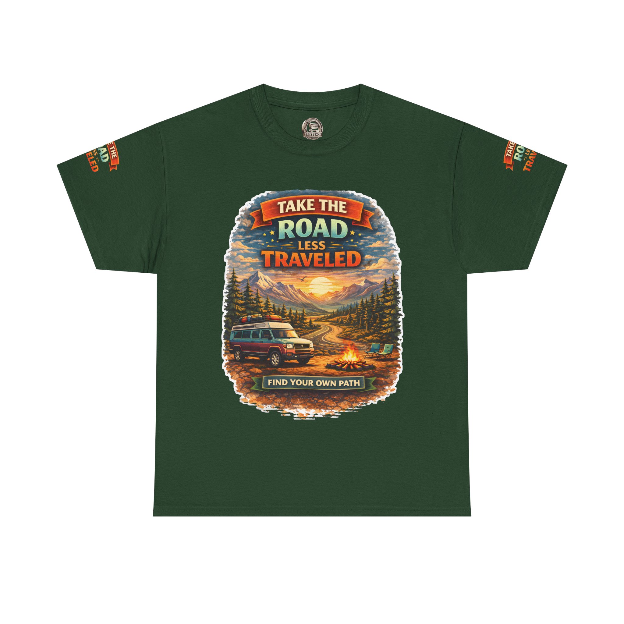 Unisex Heavy Cotton Tee — "Take The Road Less Traveled" Design Scenic-Line