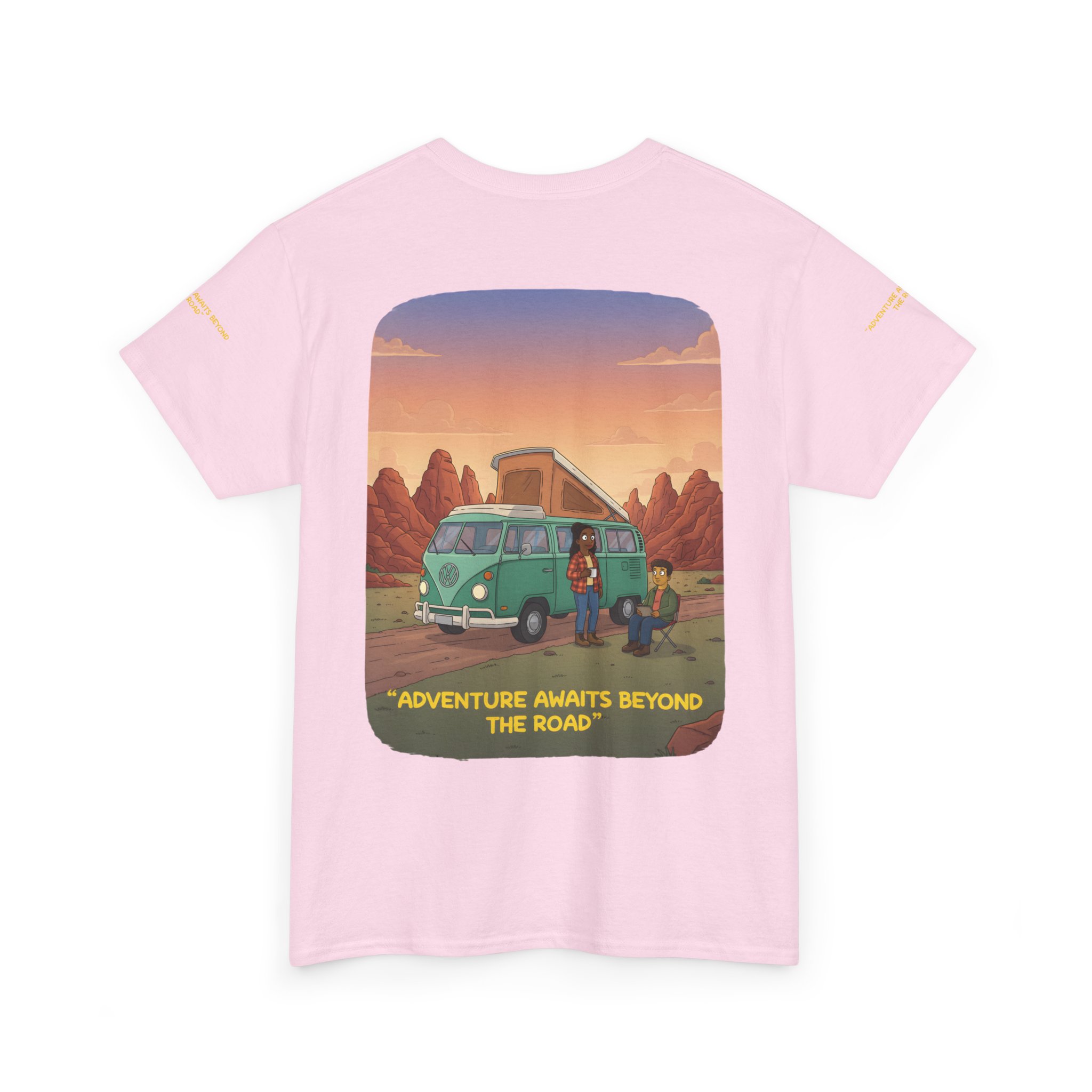 Unisex Heavy Cotton Tee — "Adventure Awaits Beyond The Road" Design Sitcom-Line