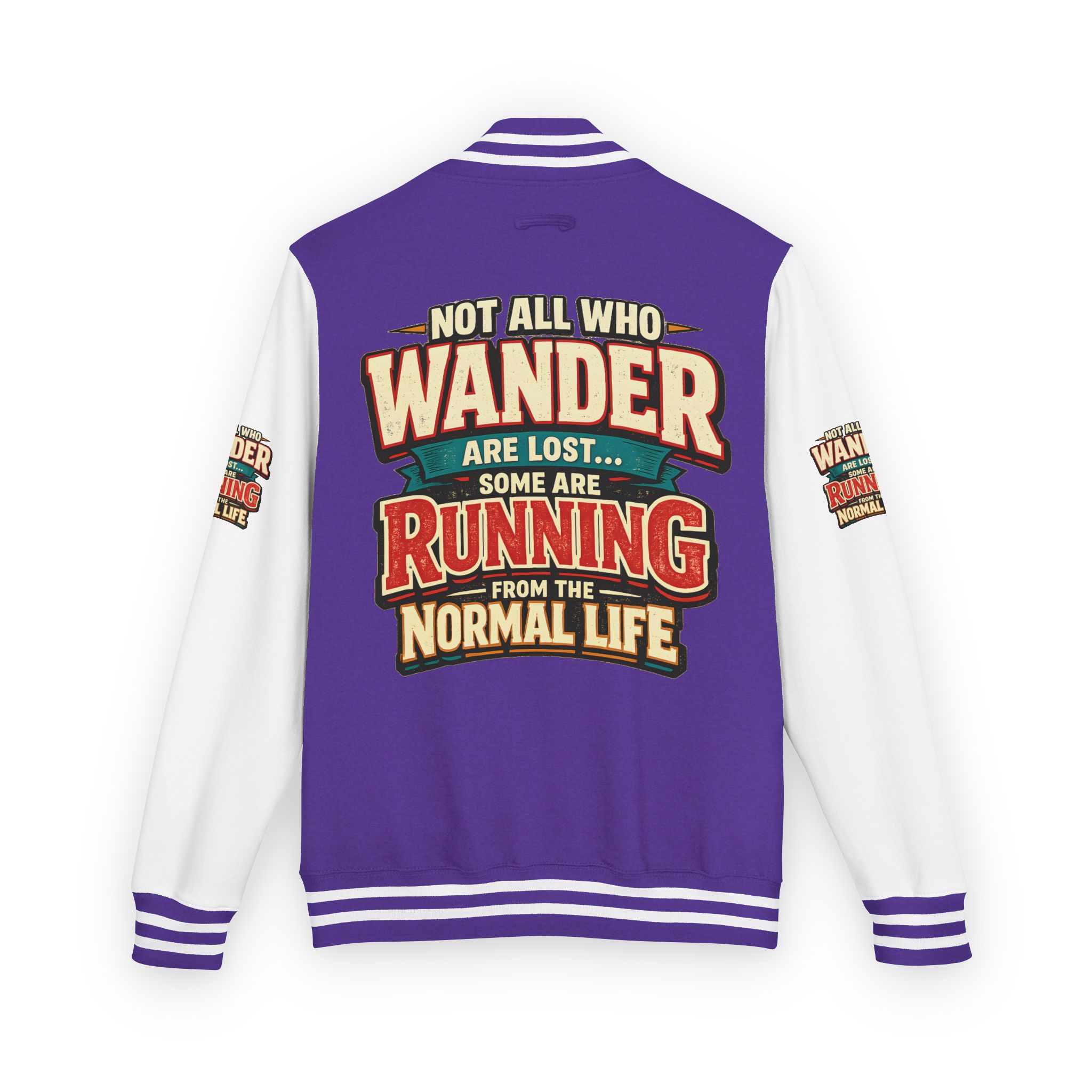 Unisex Heavyweight Letterman Jacket — "Not All Who Wander Are Lost" Design F**K-Line