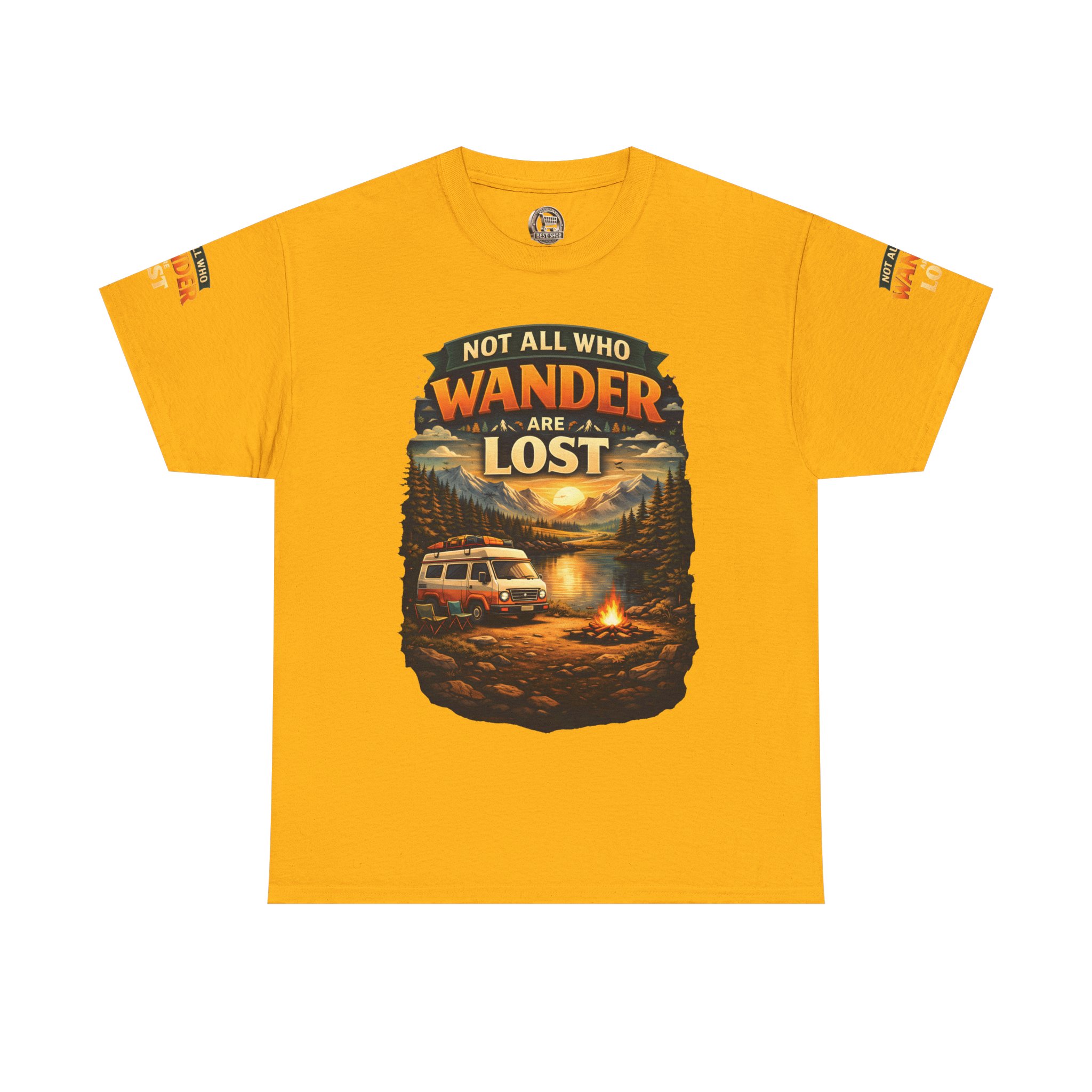 Unisex Heavy Cotton Tee — "Not All Who Wander Are Lost" Design Scenic-Line