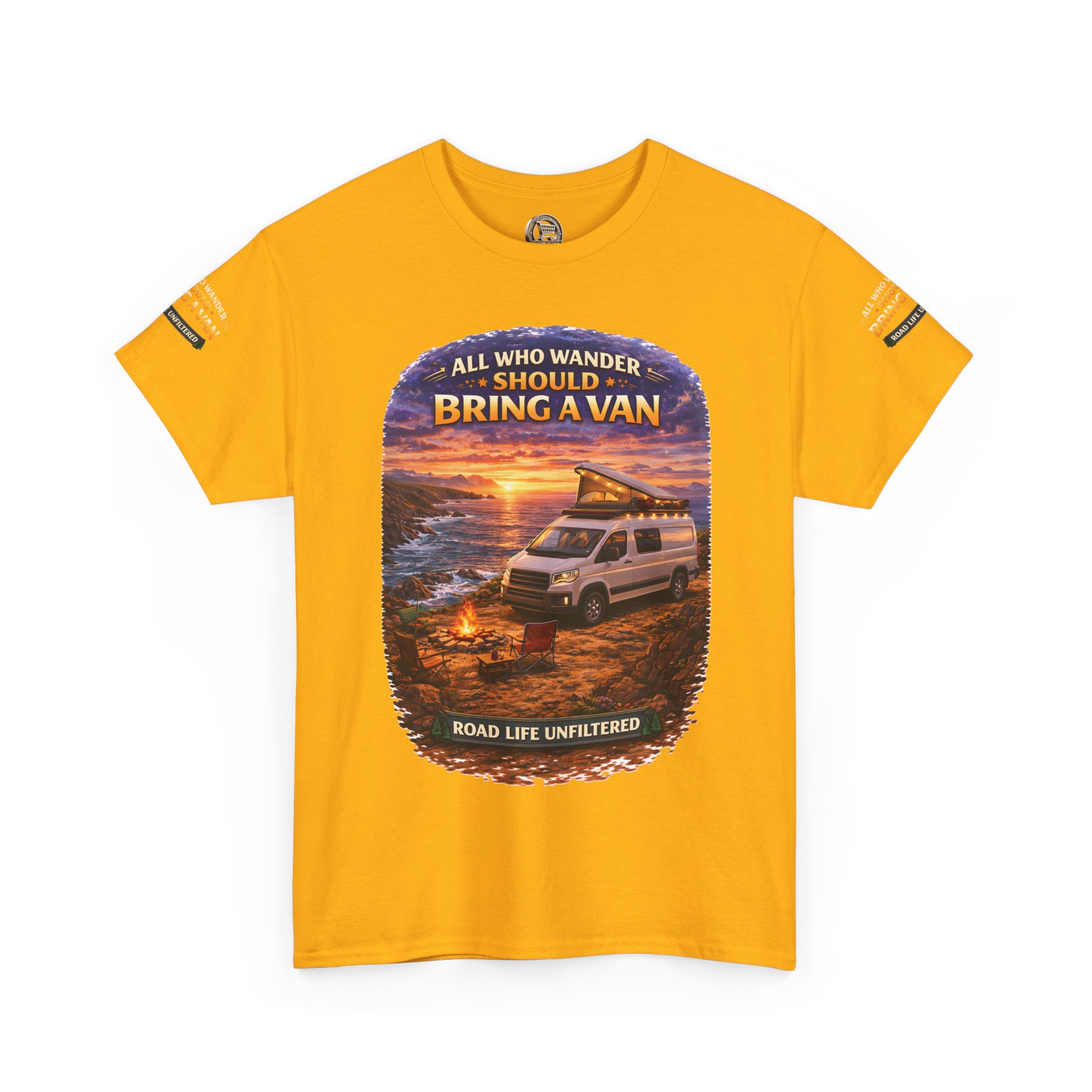 Unisex Heavy Cotton Tee — "All Who wander Should Bring A Van" Design Scenic-Line