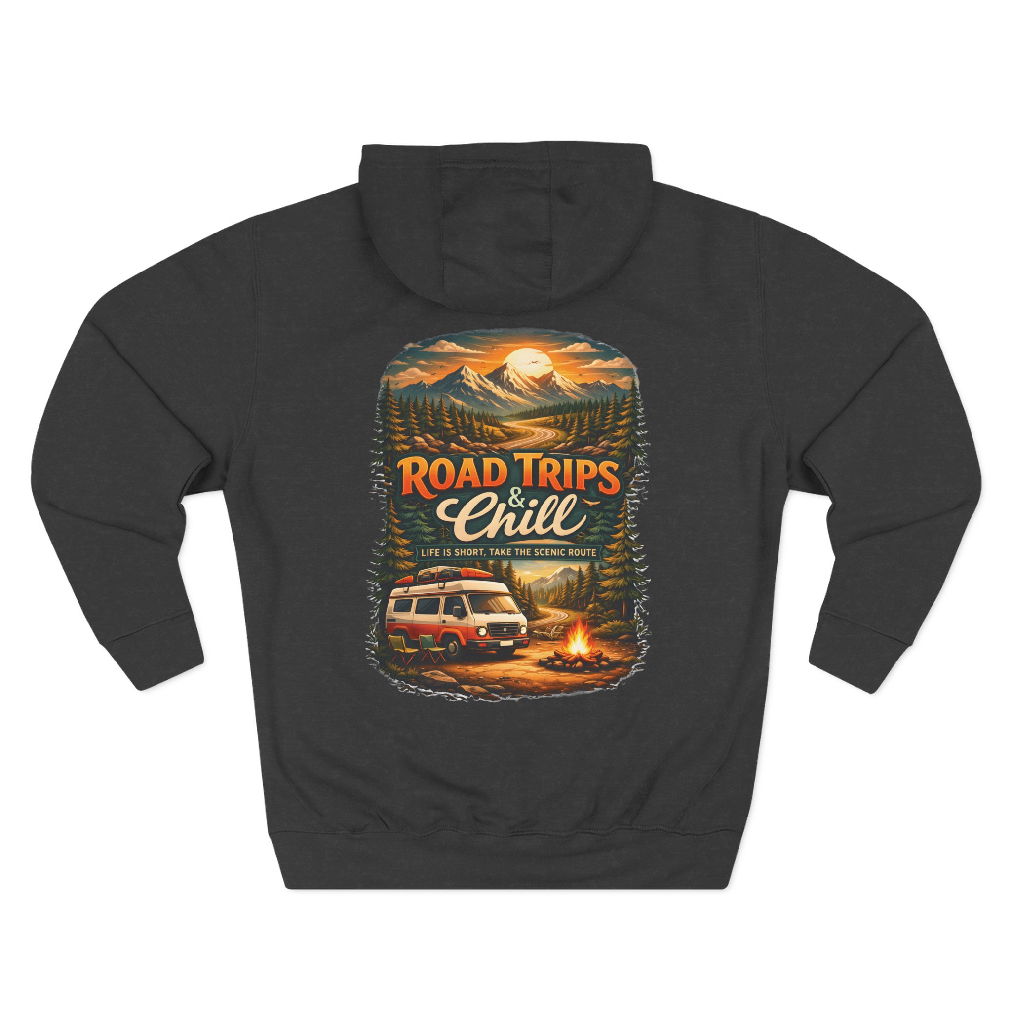 Three-Panel Fleece Hoodie - "Road Trips & Chill" Design Scenic-Line