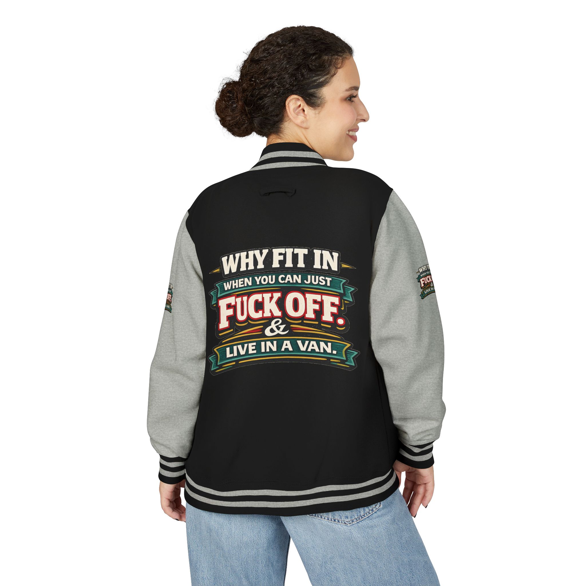 Unisex Heavyweight Letterman Jacket — "Why Fit In" Design F**K-Line