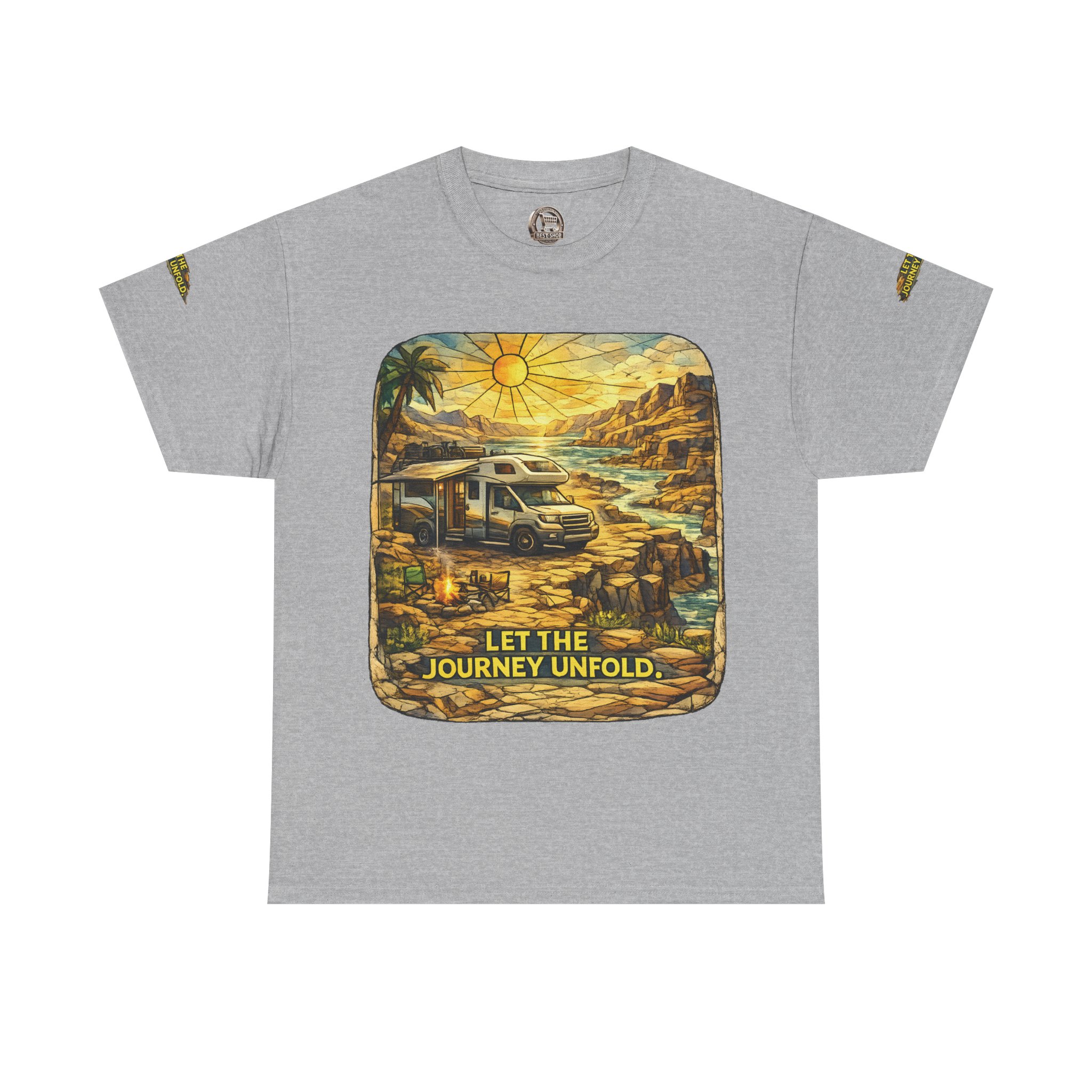 Unisex Heavy Cotton Tee — "Let The Journey Unfold" Design Cubic-Line