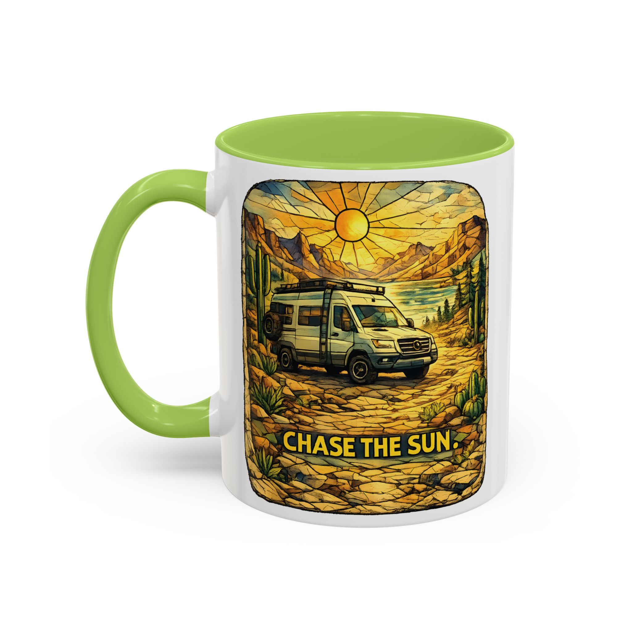 Accent Coffee Mug (11, 15oz) — "Chase The Sun" Design Cubic-Line