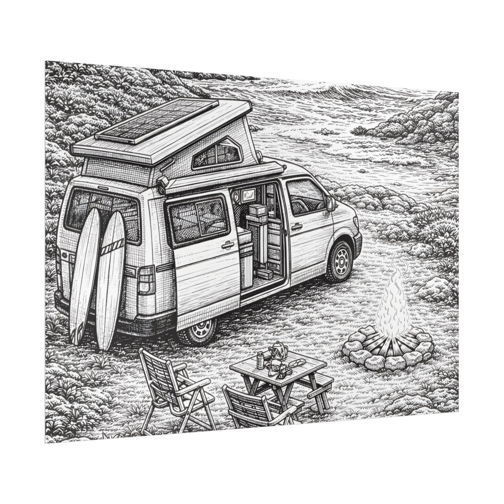 Campervan Poster — Vintage RV Camping Landscape Wall Art