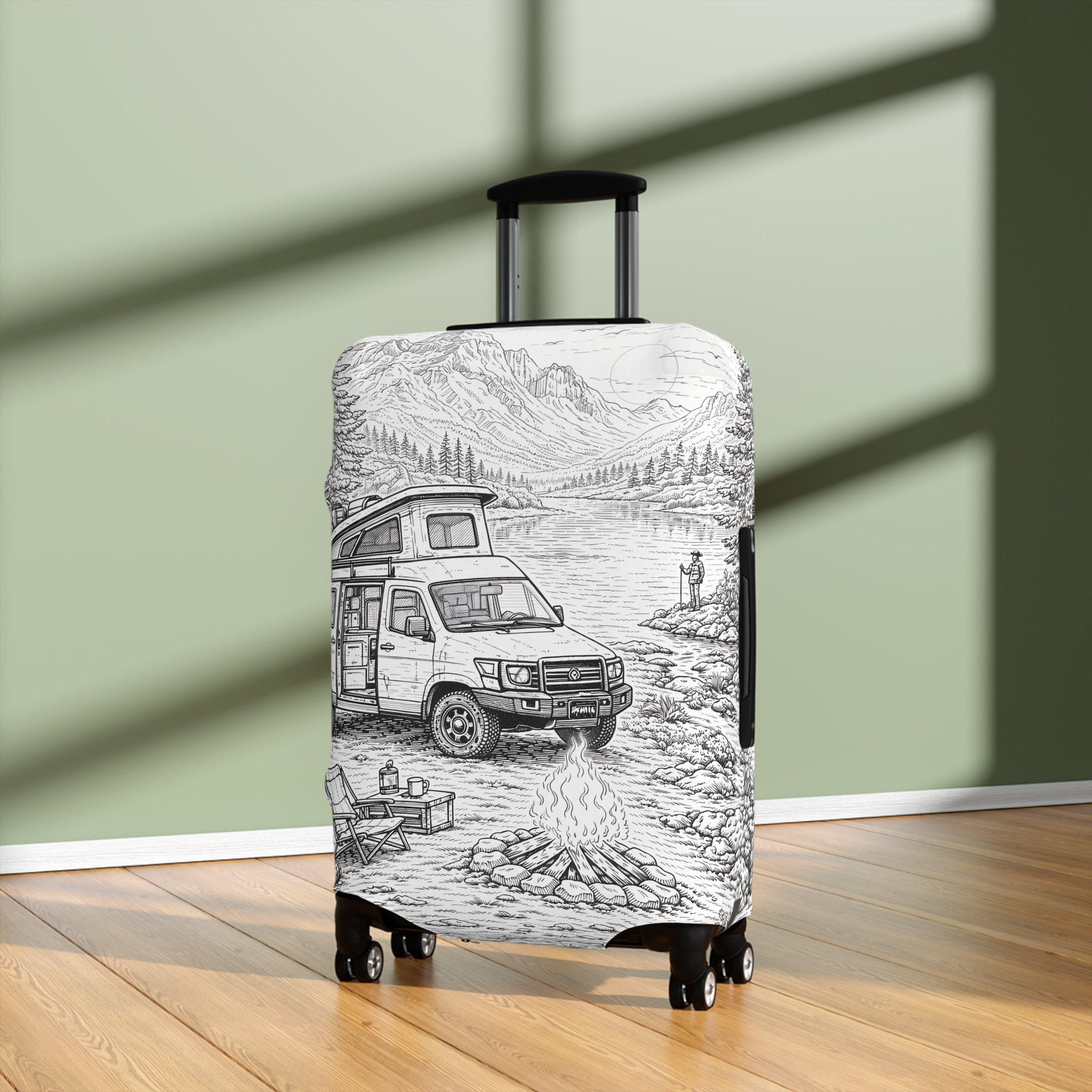 Luggage Cover — Adventure Camper Sketch Travel Suitcase