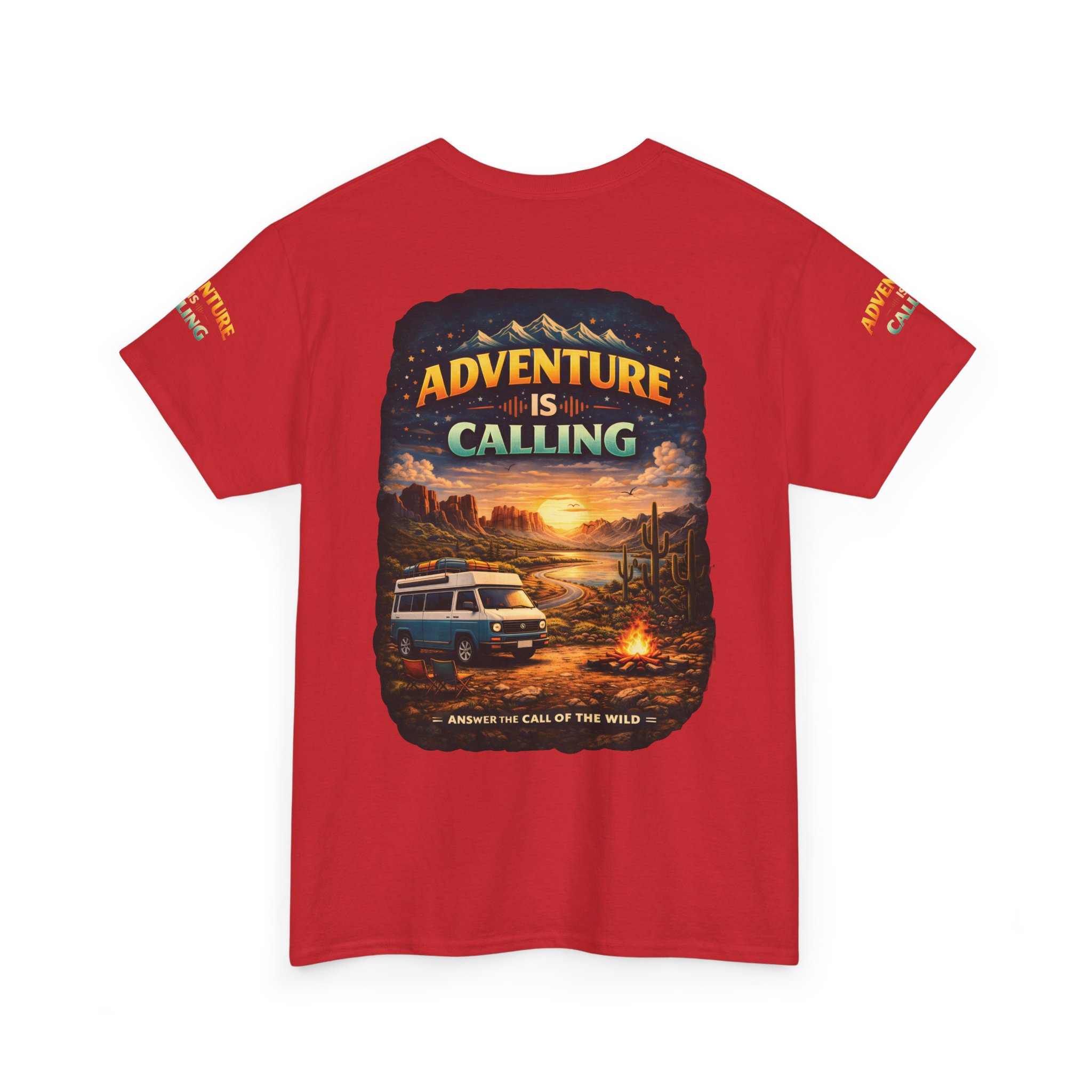 Unisex Heavy Cotton Tee — "Adventure Is Calling" Design Scenic-Line