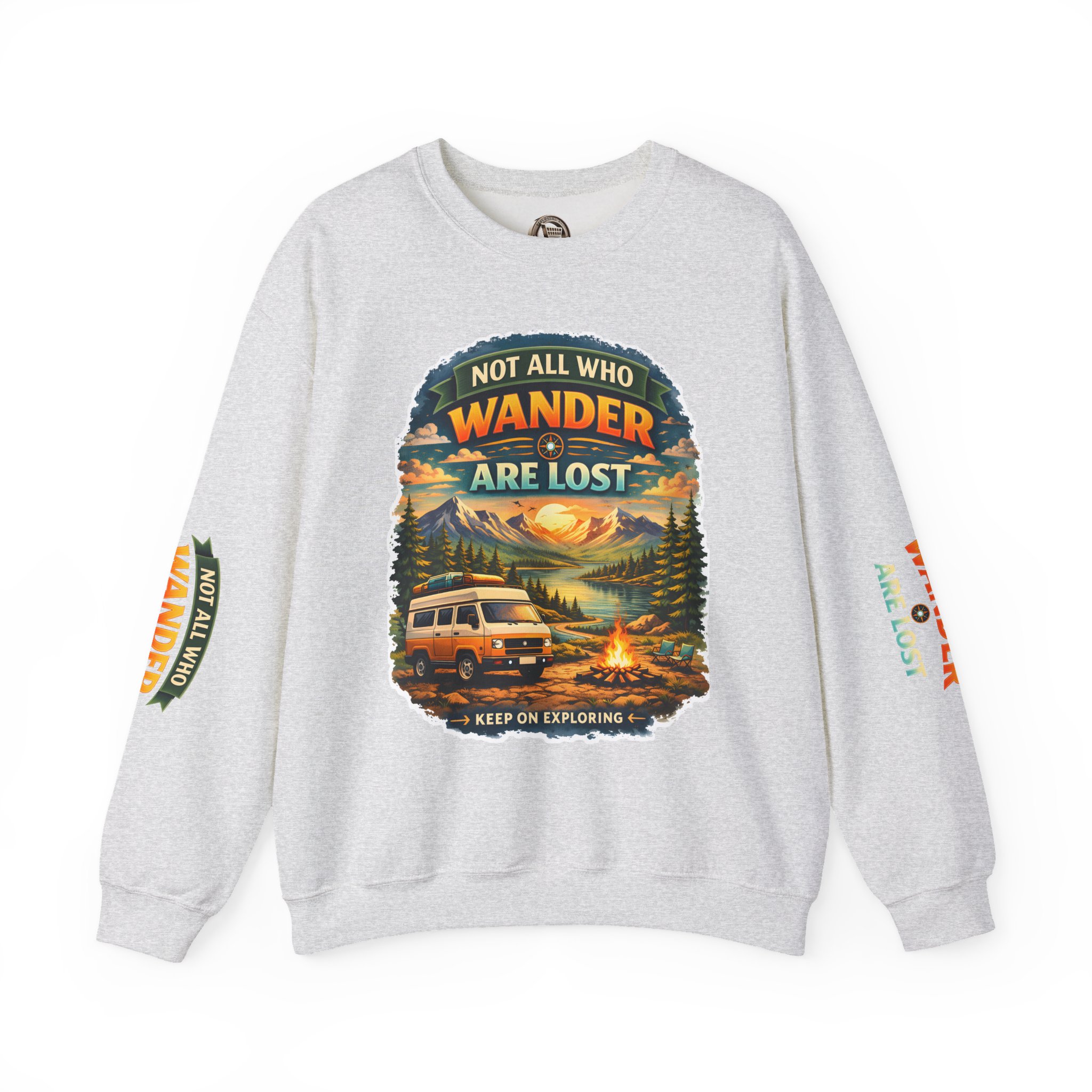 Unisex Heavy Blend™ Crewneck Sweatshirt — "Not All Who Wander Are Lost" Design Scenic-Line