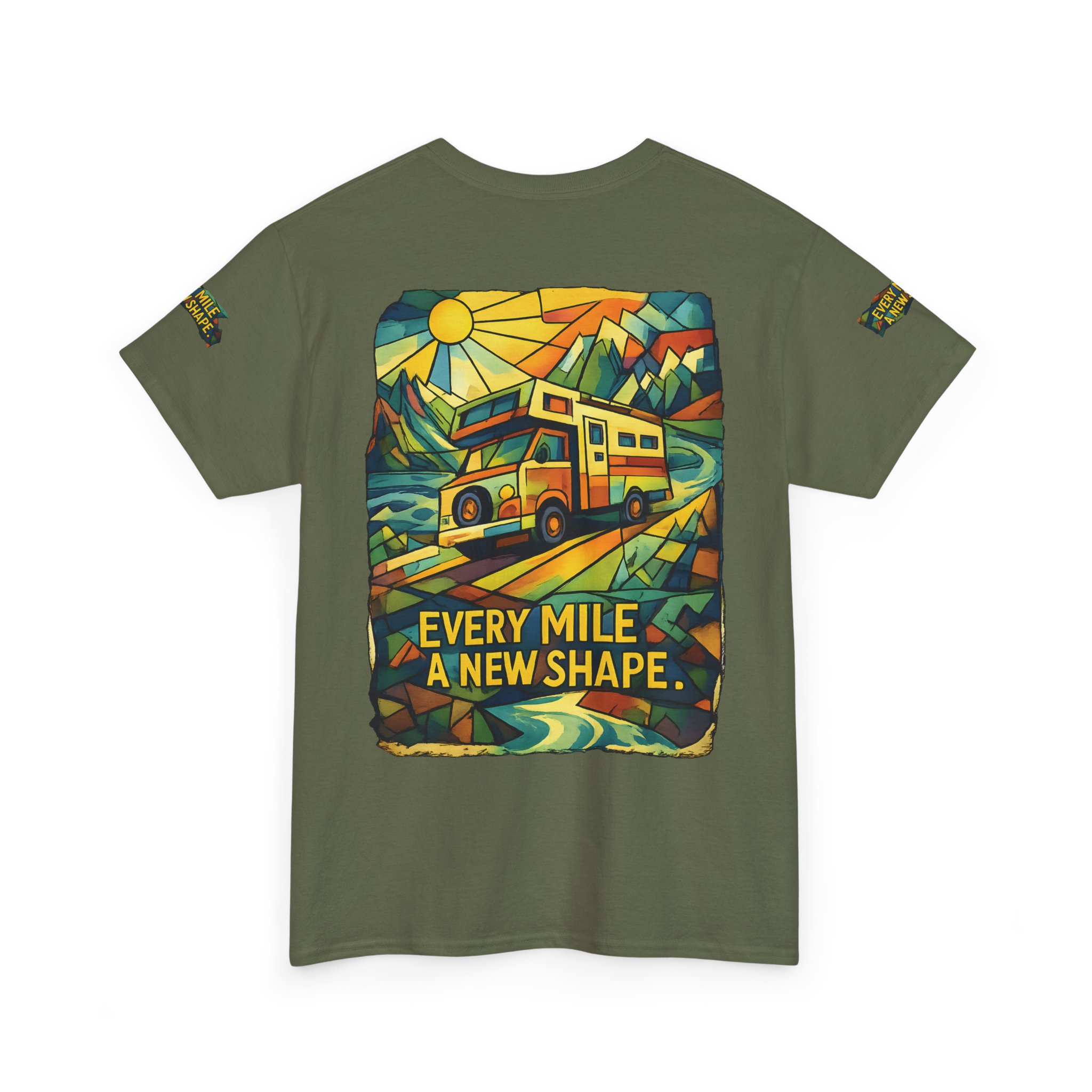 Unisex Heavy Cotton Tee — "Every Mile A New Shape" Design Cubic-Line