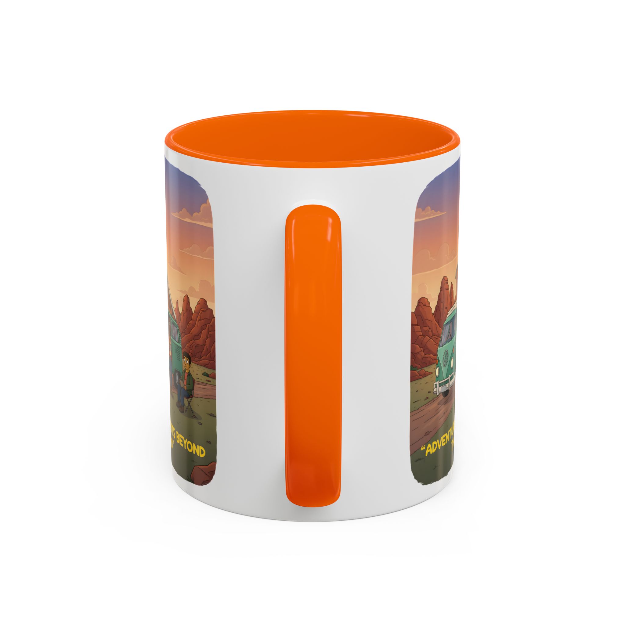 Accent Coffee Mug (11, 15oz) — "Adventure Awaits Beyond The Road" Design Sitcom-Line