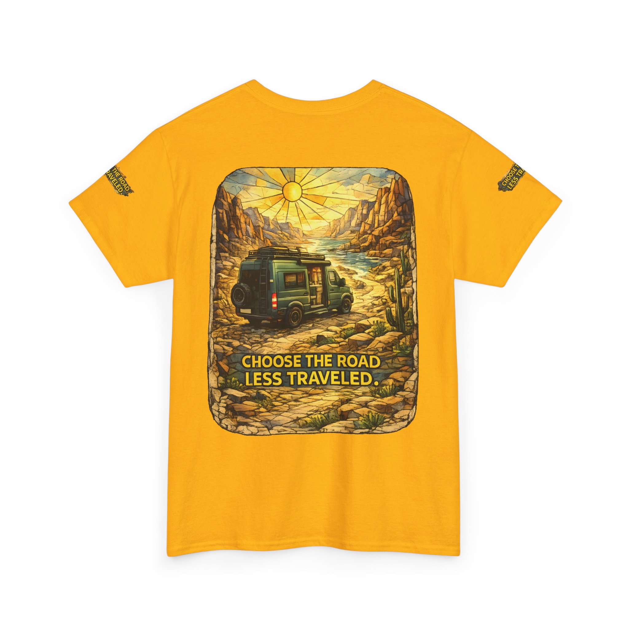 Unisex Heavy Cotton Tee — "Choose The Road Less Traveled" Design Cubic-Line