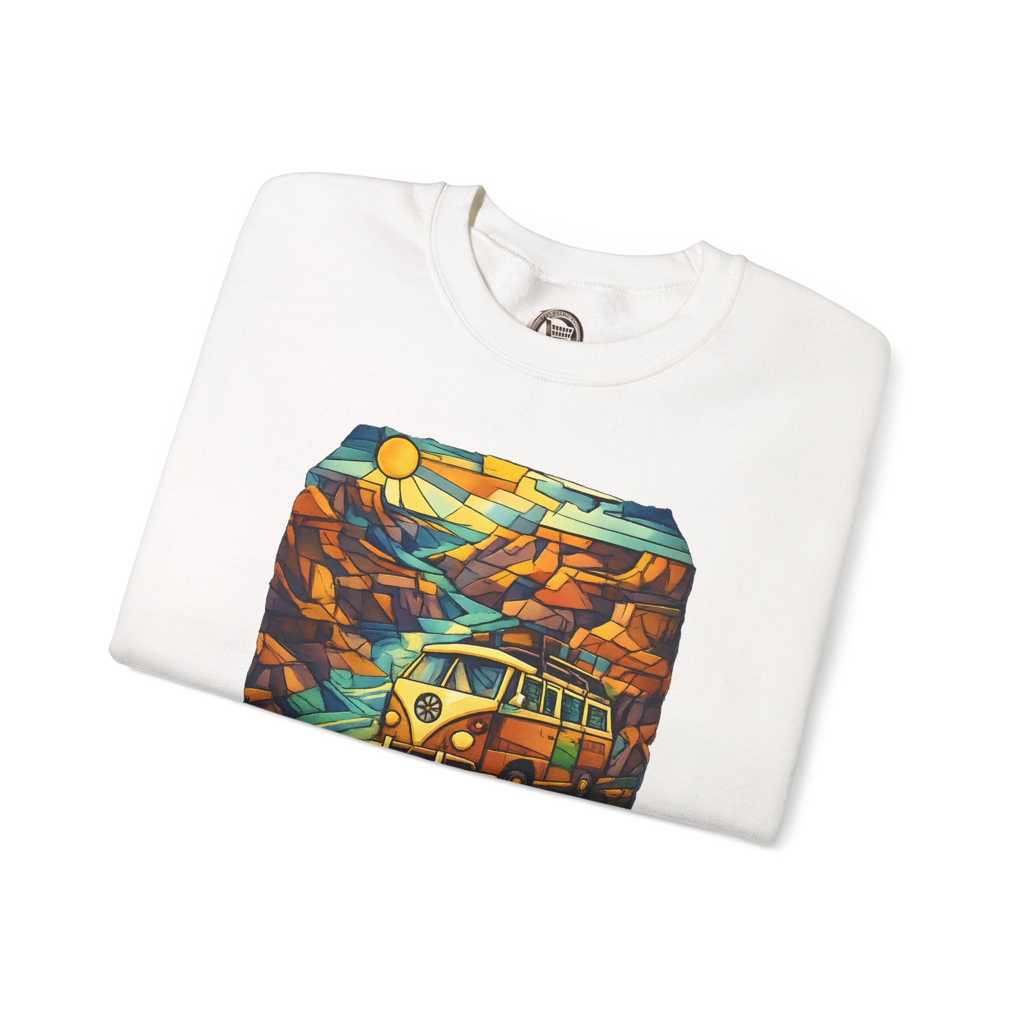 Unisex Heavy Blend™ Crewneck Sweatshirt — "The Road Is A Fragmented Landscape" Design Cubic-Line