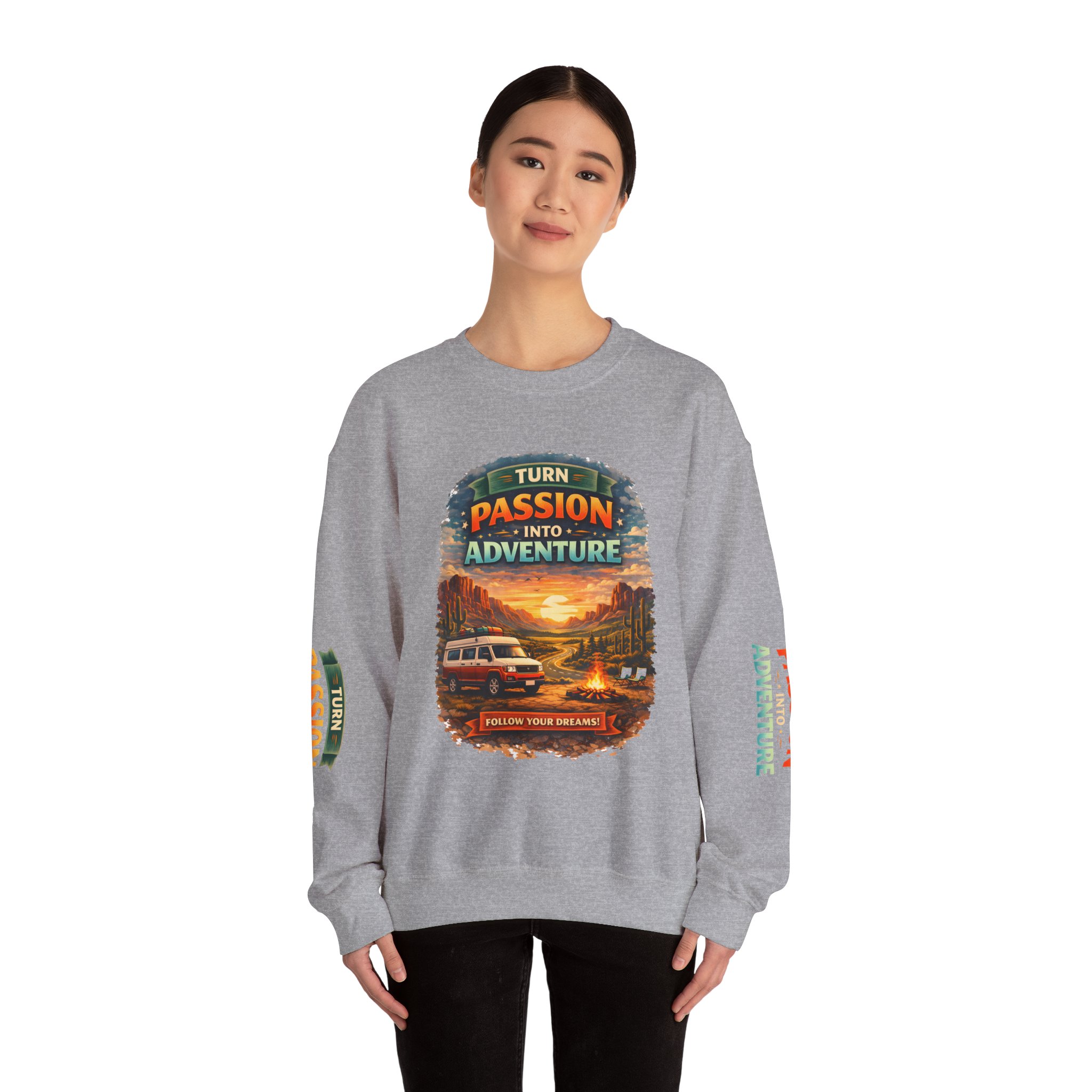 Unisex Heavy Blend™ Crewneck Sweatshirt — "Turn Passion Into Adventure" Design Scenic-Line
