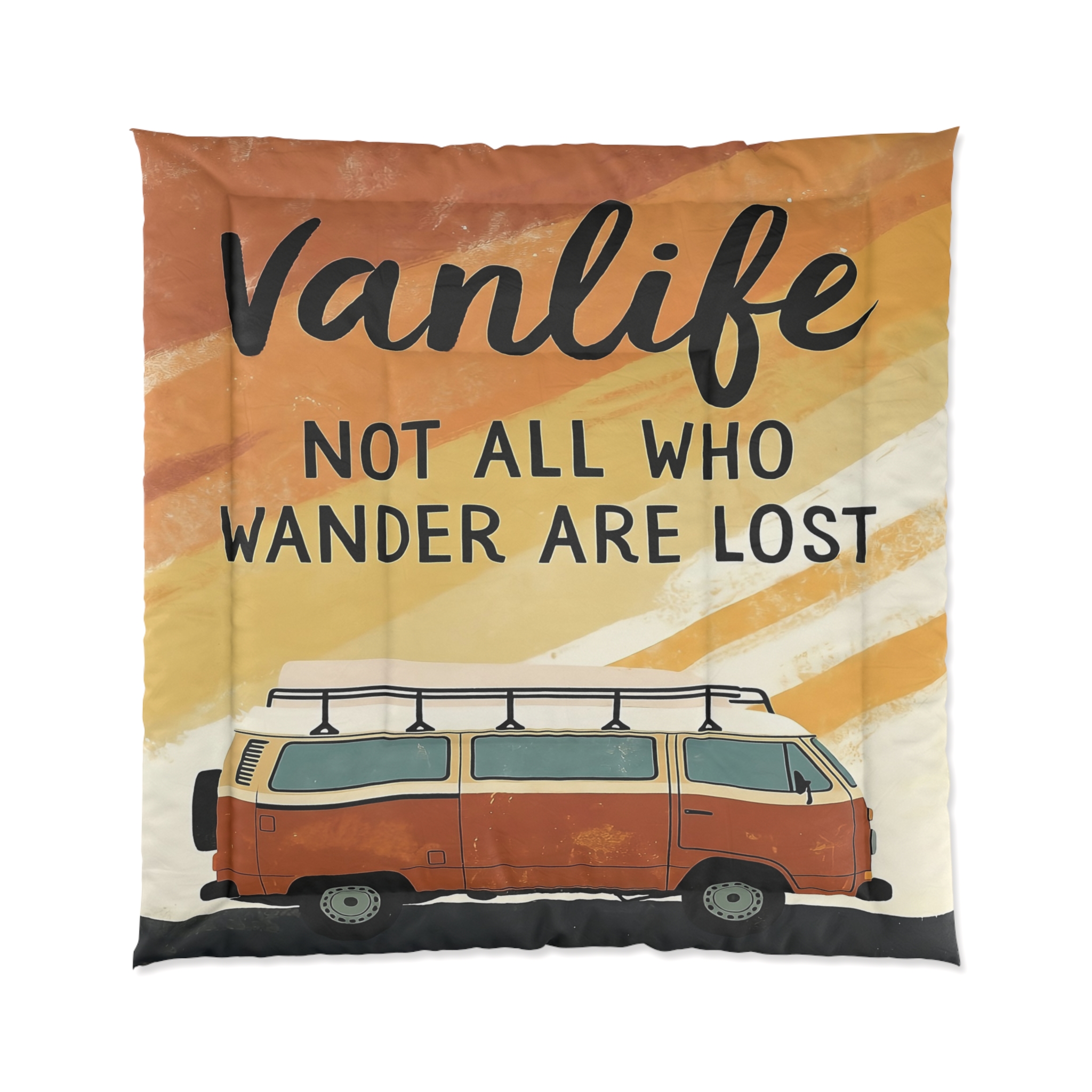 Comforter — “Vanlife: Not All Who Wander Are Lost” Retro Camper Bedding