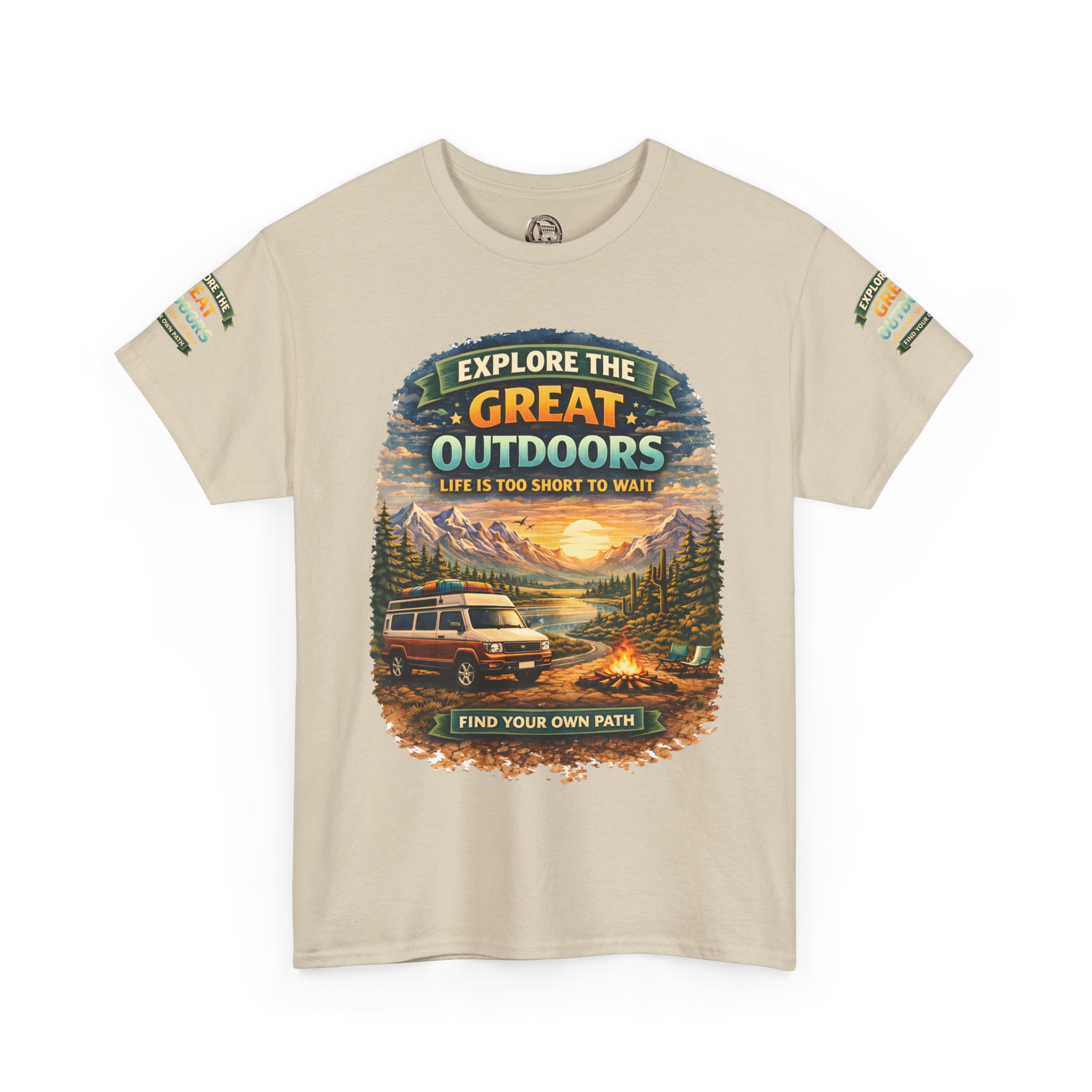 Unisex Heavy Cotton Tee — "Explore The Great Outdoors" Design Scenic-Line