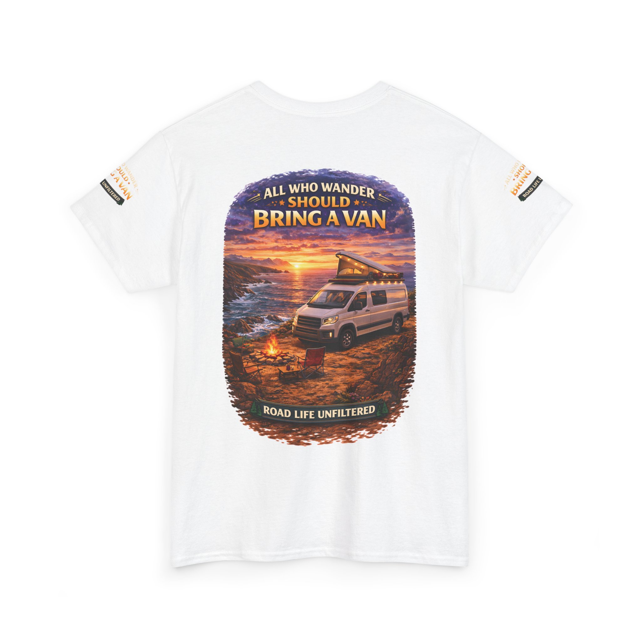 Unisex Heavy Cotton Tee — "All Who wander Should Bring A Van" Design Scenic-Line