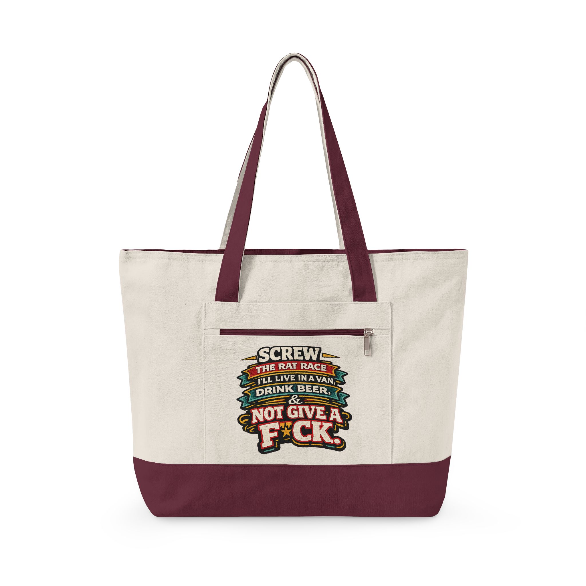 Zippered Canvas Tote — "Screw The Rat Race" (Design F**K-Line)
