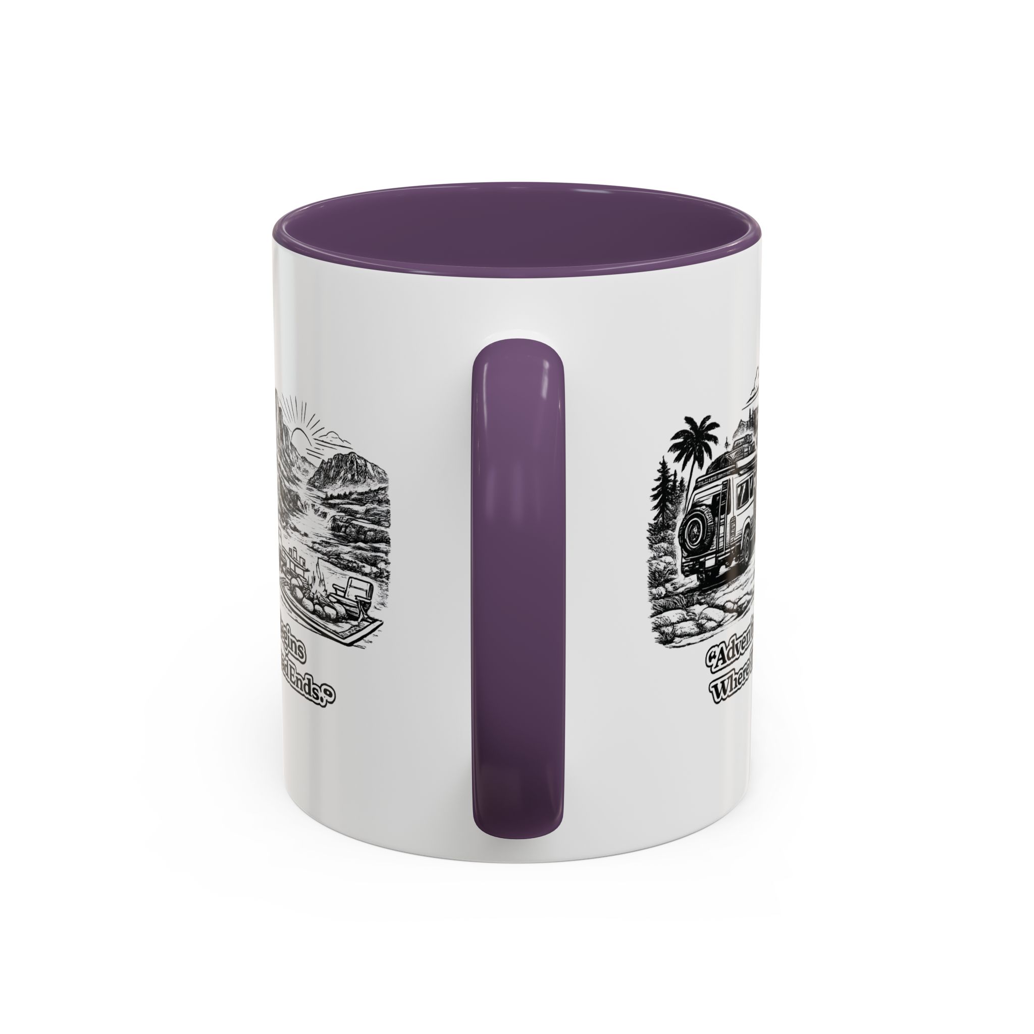 7673275373958404546_2048.jpeg Accent Coffee Mug (11, 15oz) — "Adventure Begins Where The Road Ends" Design Minimal-Line