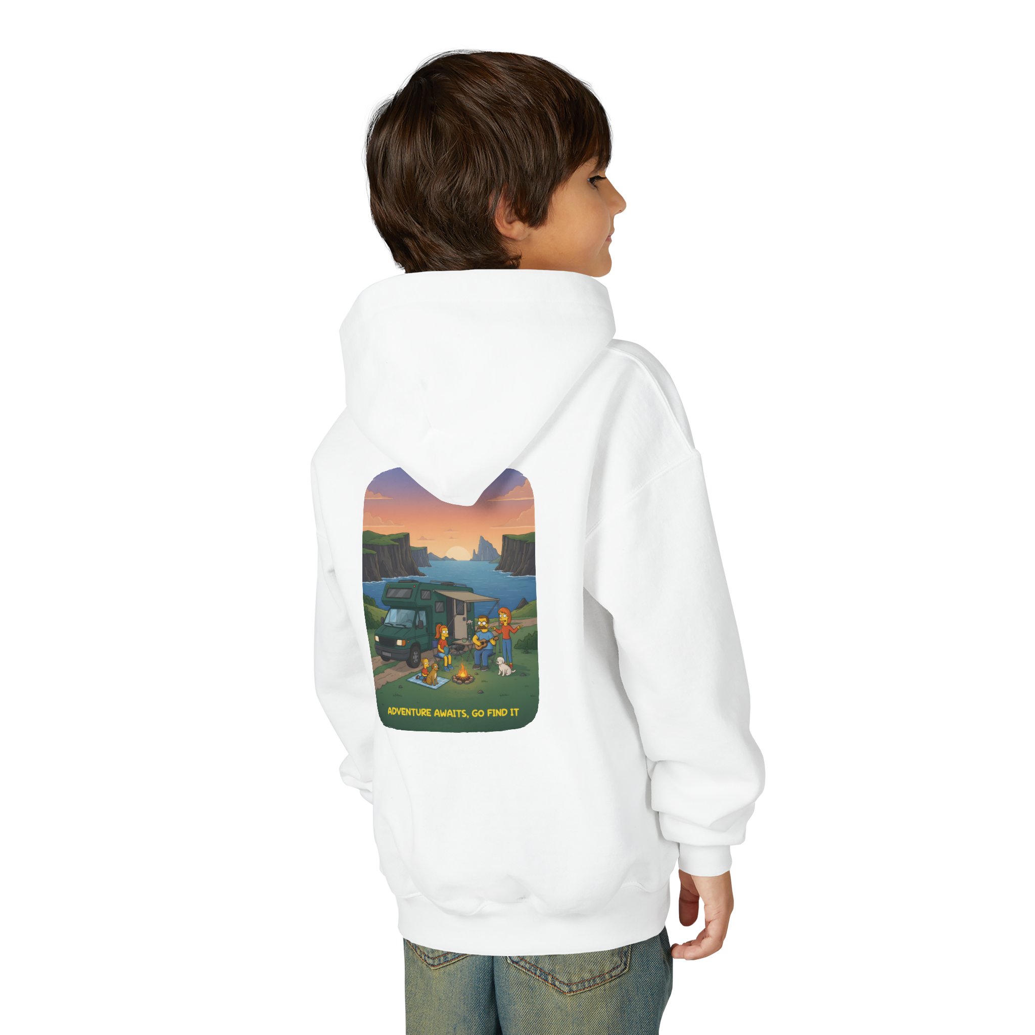 Youth Hoodie(Gildan) – "Adventure Awaits-Go Find It" (Design Sitcom-Line)