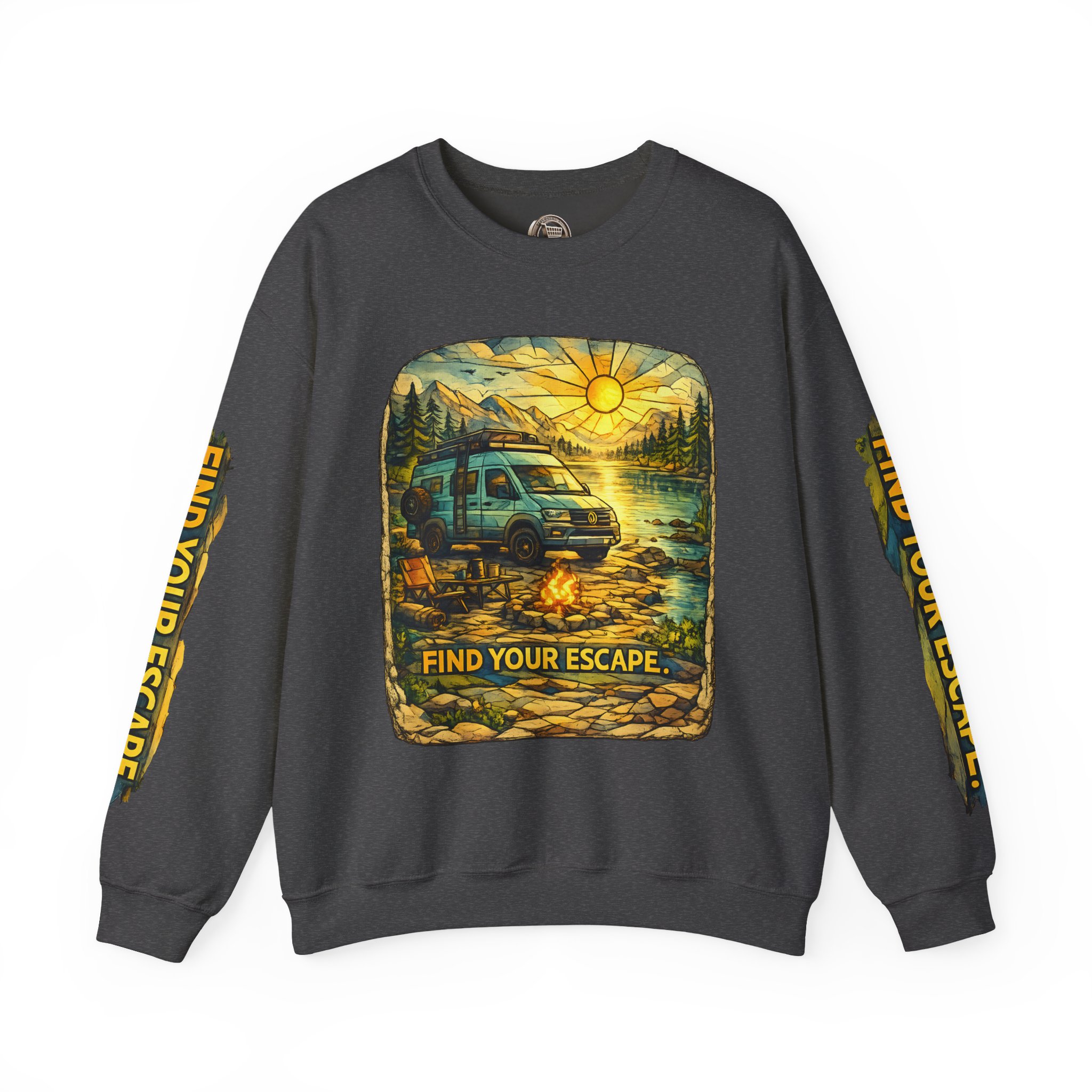 Unisex Heavy Blend™ Crewneck Sweatshirt — "Find Your Escape" Design Cubic-Line
