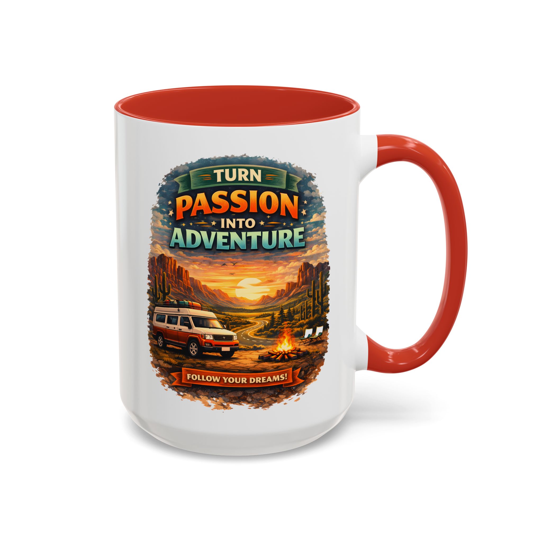 Accent Coffee Mug (11, 15oz) — "Turn Passion Into Adventure" Design Scenic-Line