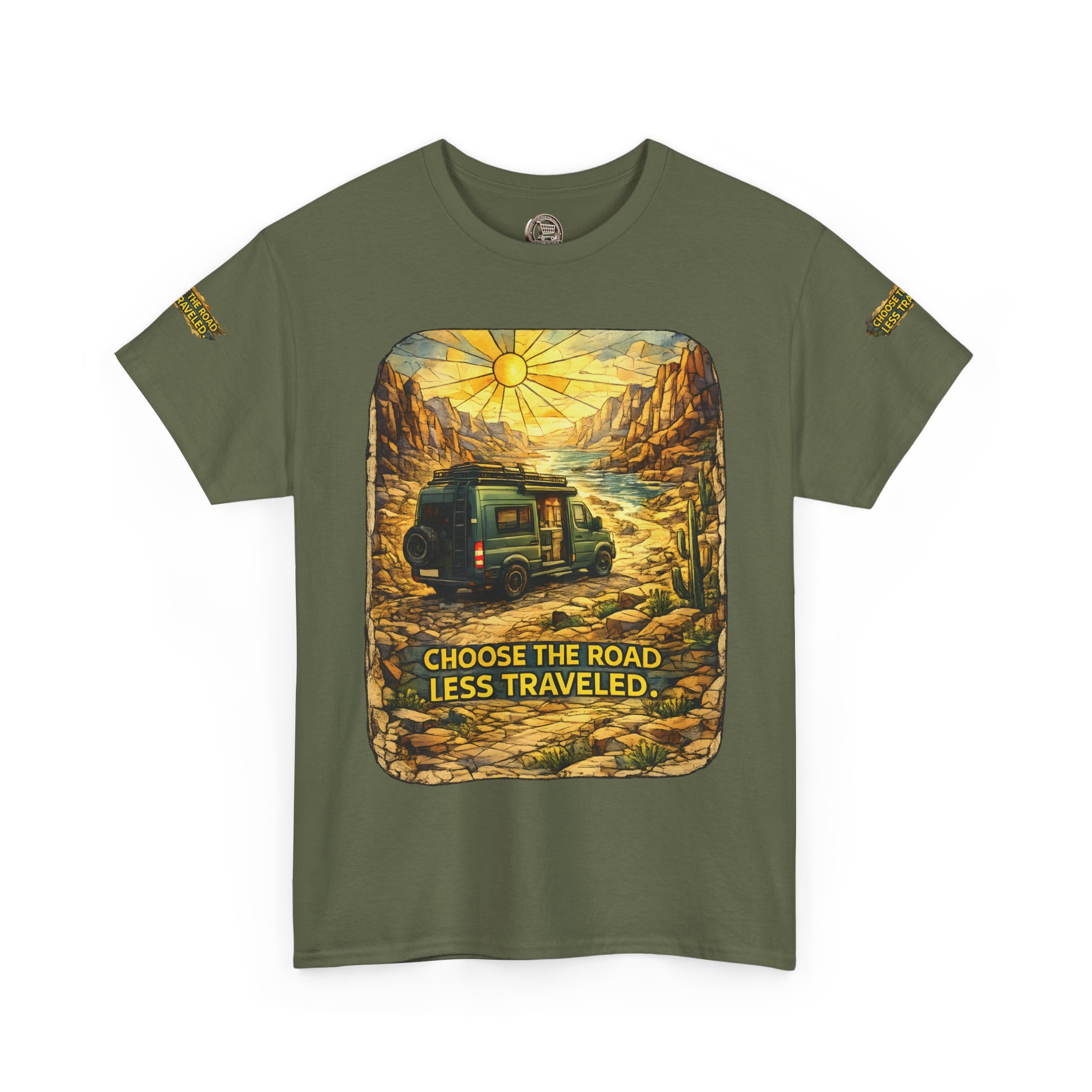 Unisex Heavy Cotton Tee — "Choose The Road Less Traveled" Design Cubic-Line