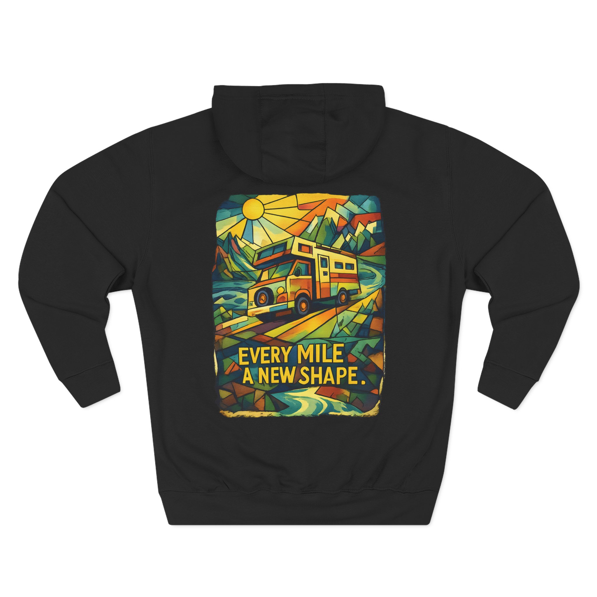 Three-Panel Fleece Hoodie - "Every Mile A New Shape" Design Cubic-Line