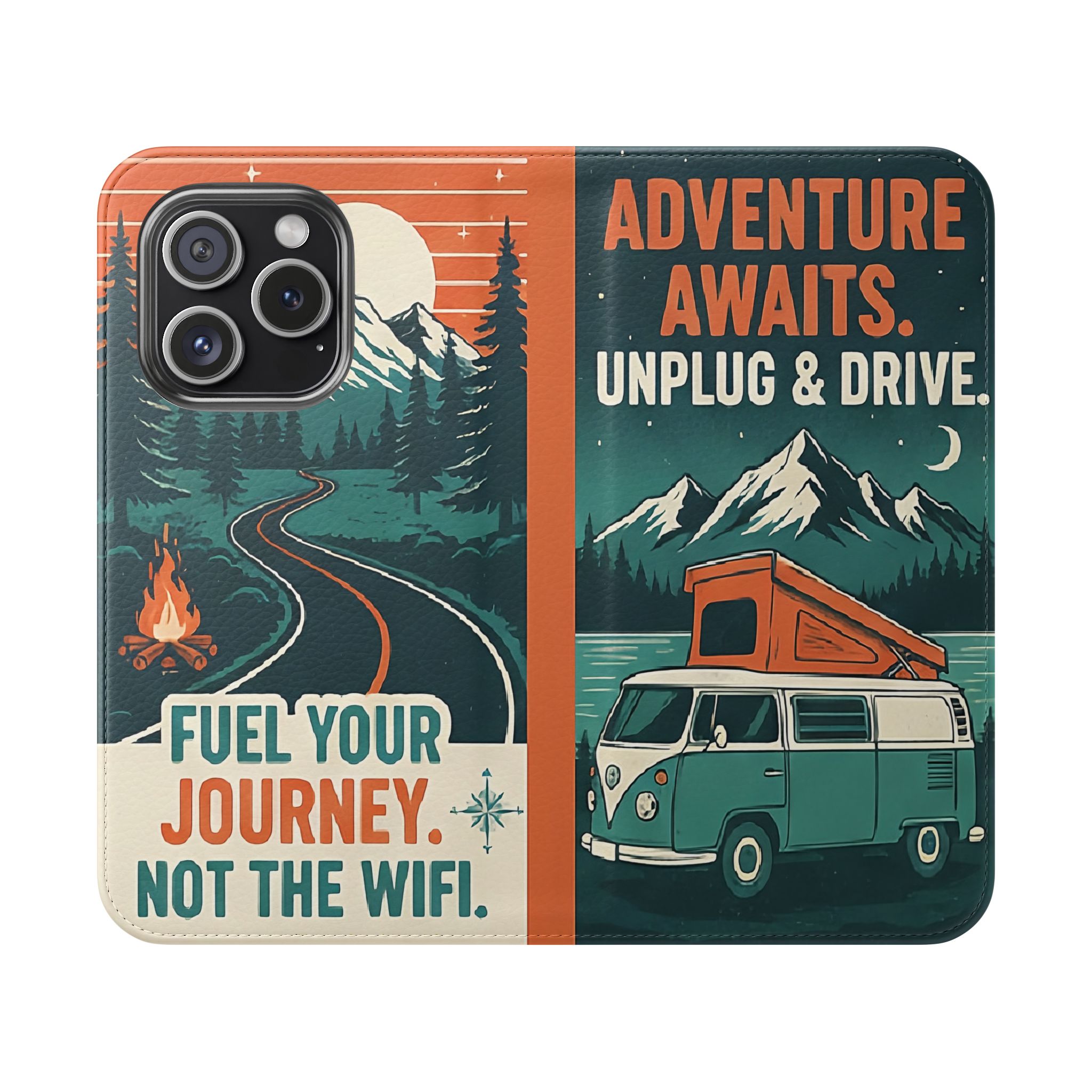 Flip Phone Case — "Adventure Awaits, Fuel Your Journey, Not the WiFi" Wallet Cover