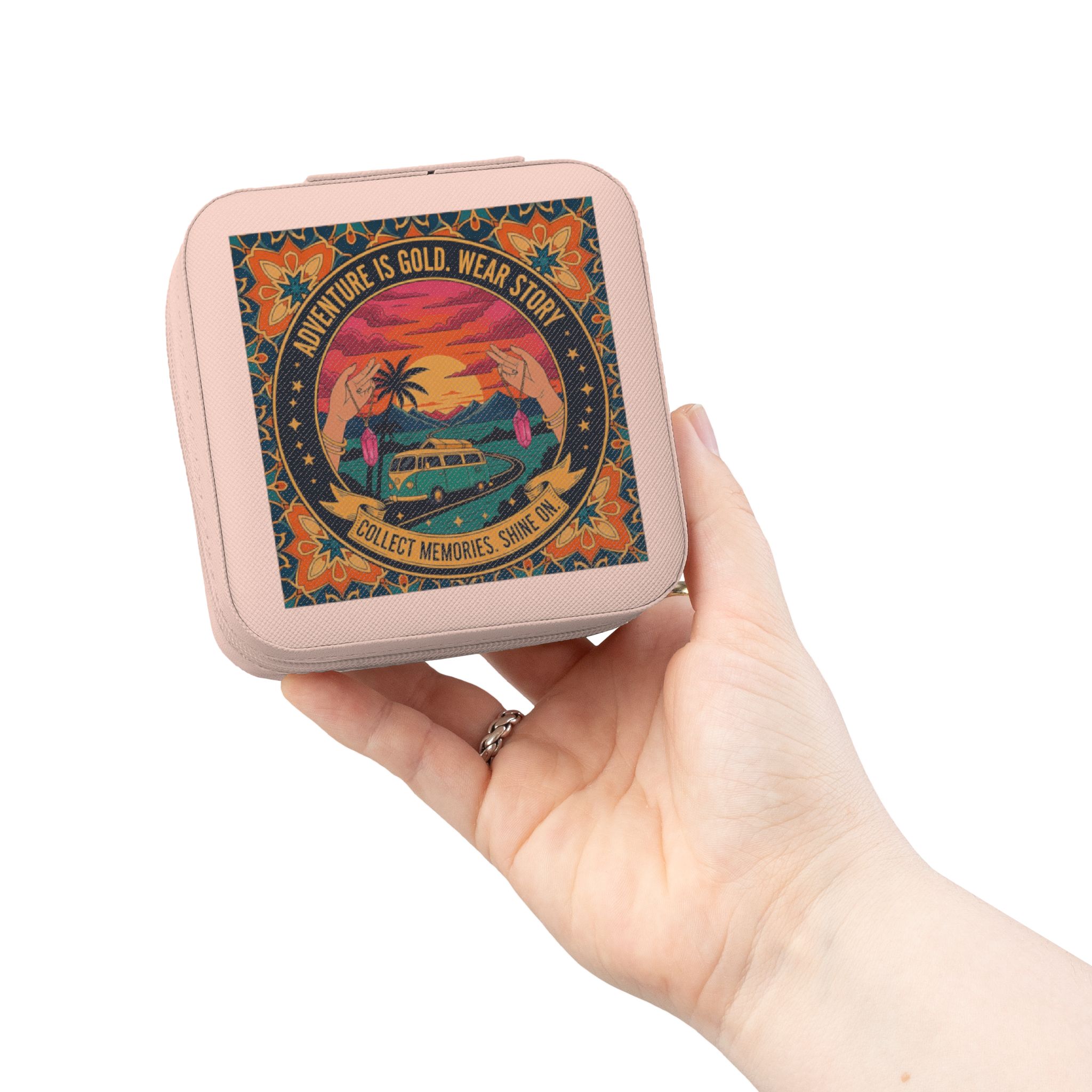 Retro Sunset Jewelry Travel Case — Compact Organizer for Rings, Earrings & Necklaces